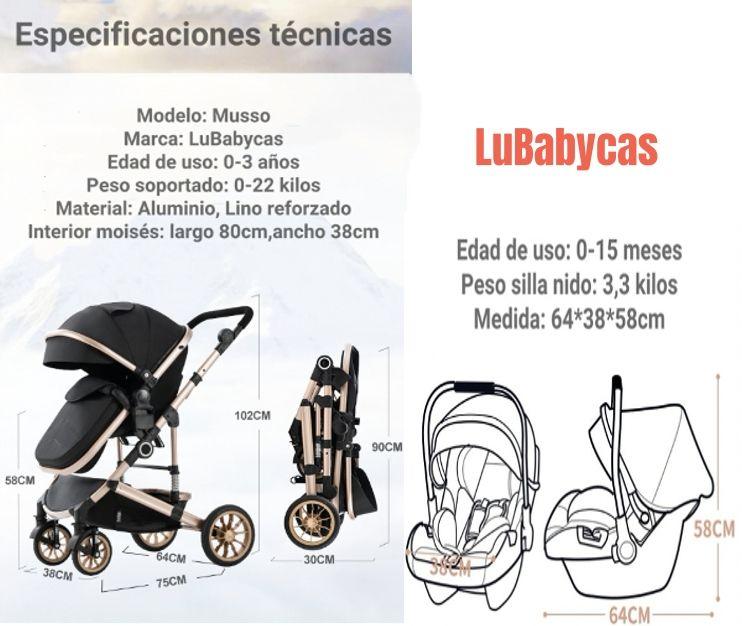 Coche Cuna Con Silla Nido y Accesorios LuBabycas Gris-7
