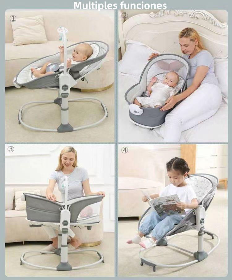 Cuna Moisés Y Columpio Con Vibración 2 En 1 Lubabycas Gris-2