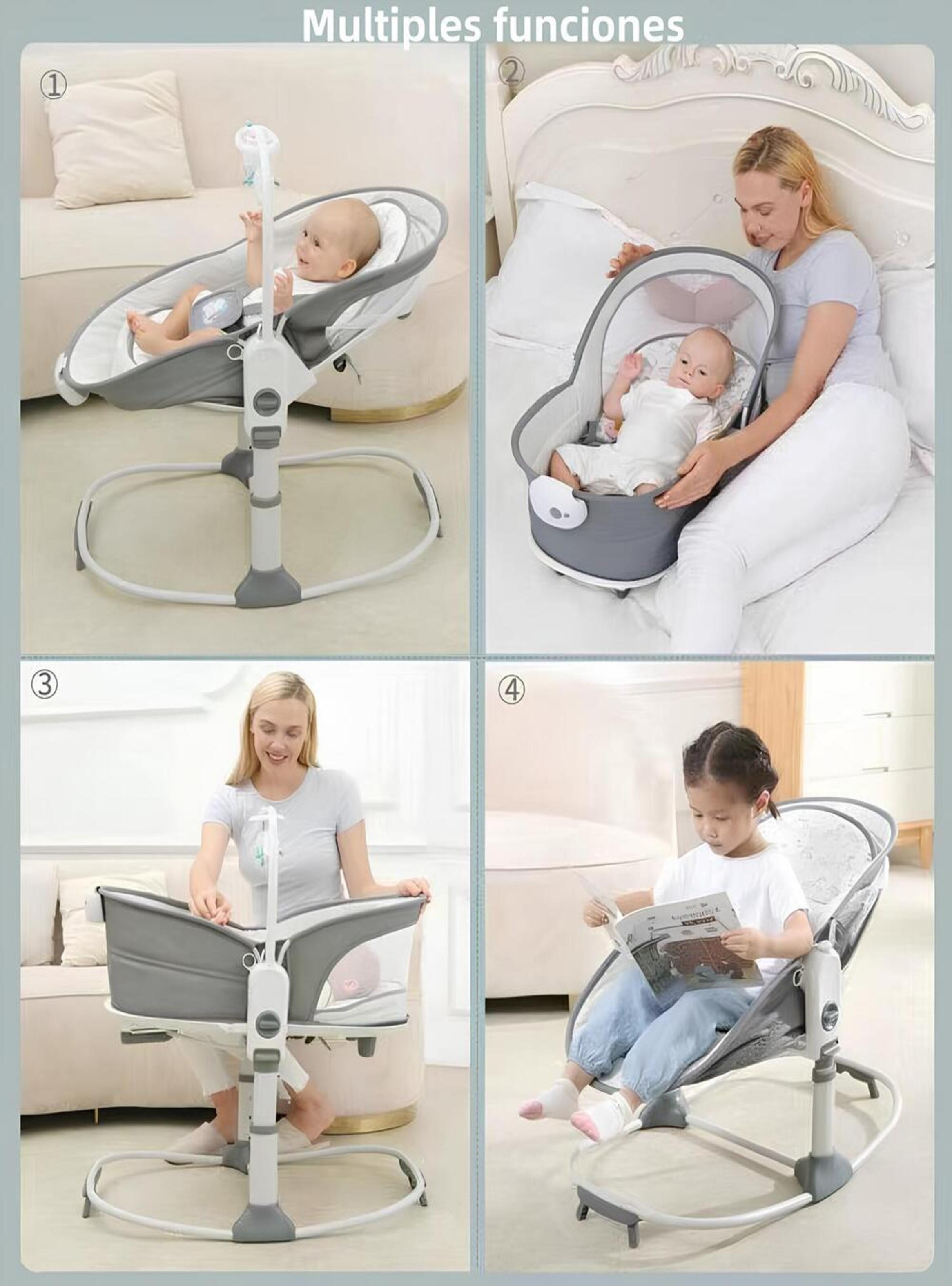 Cuna Moisés Columpio Vibración 2 En 1 Mastela Gris LuBabycas-3