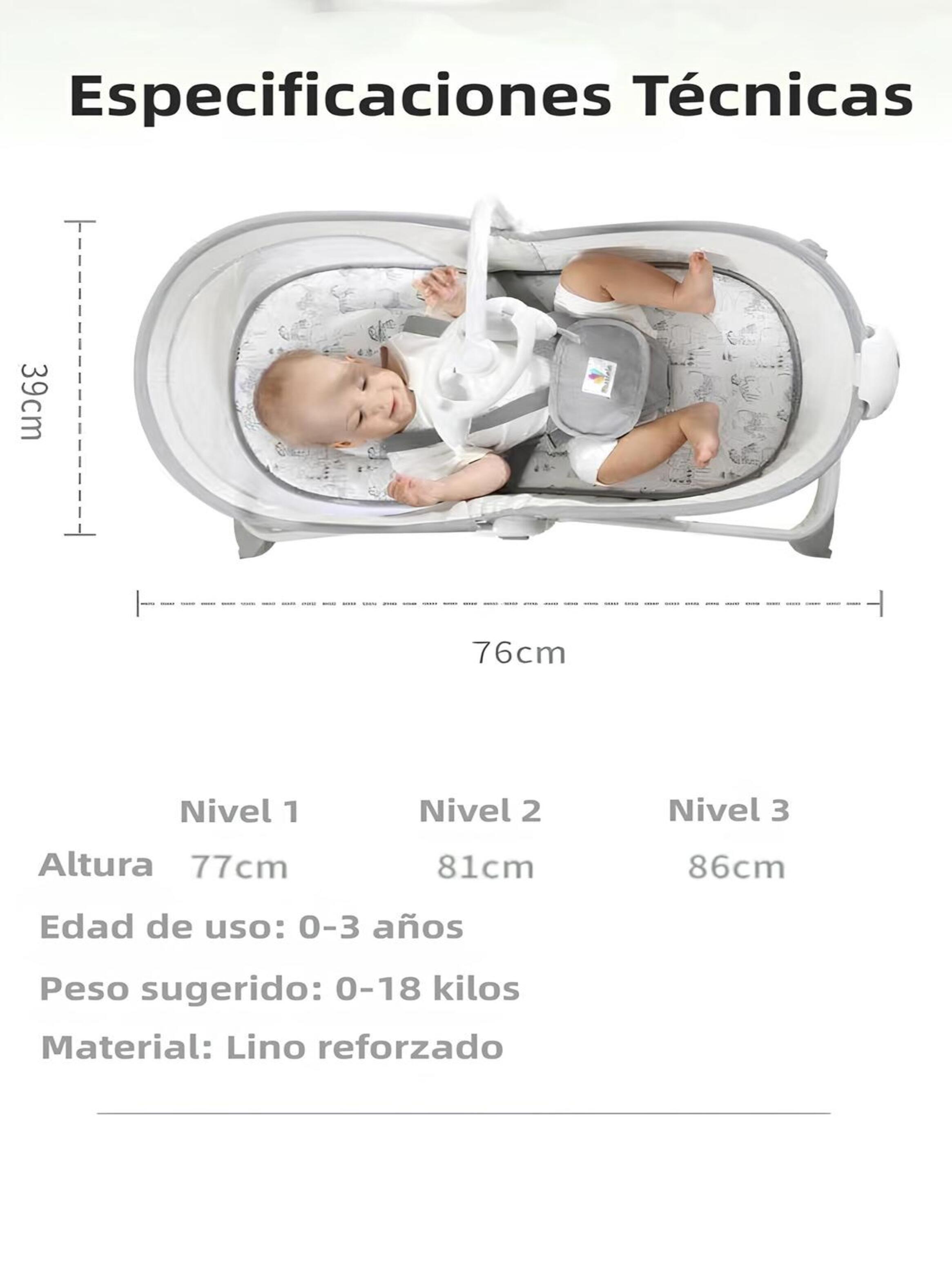 Cuna Moisés Columpio Vibración 2 En 1 Mastela Gris LuBabycas-8