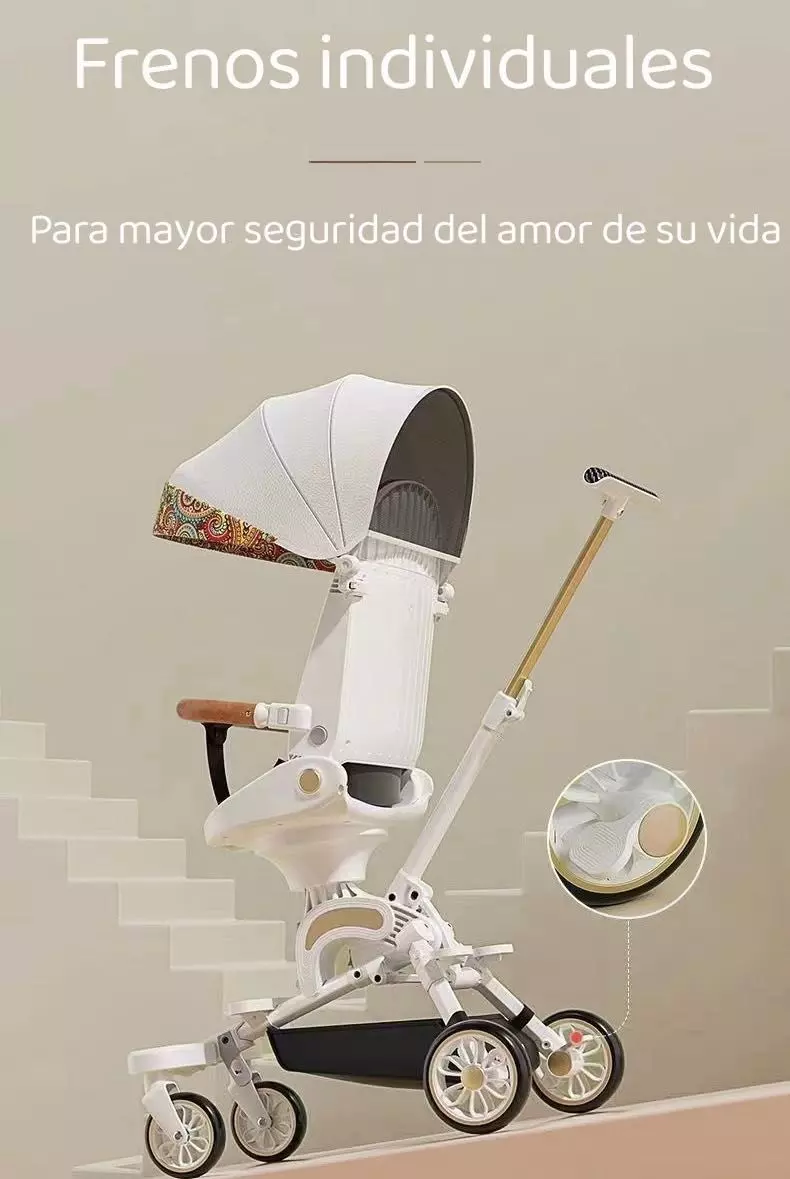 Coche De Paseo 360° 3 En 1 Reclinable Lubabycas Blanco-3