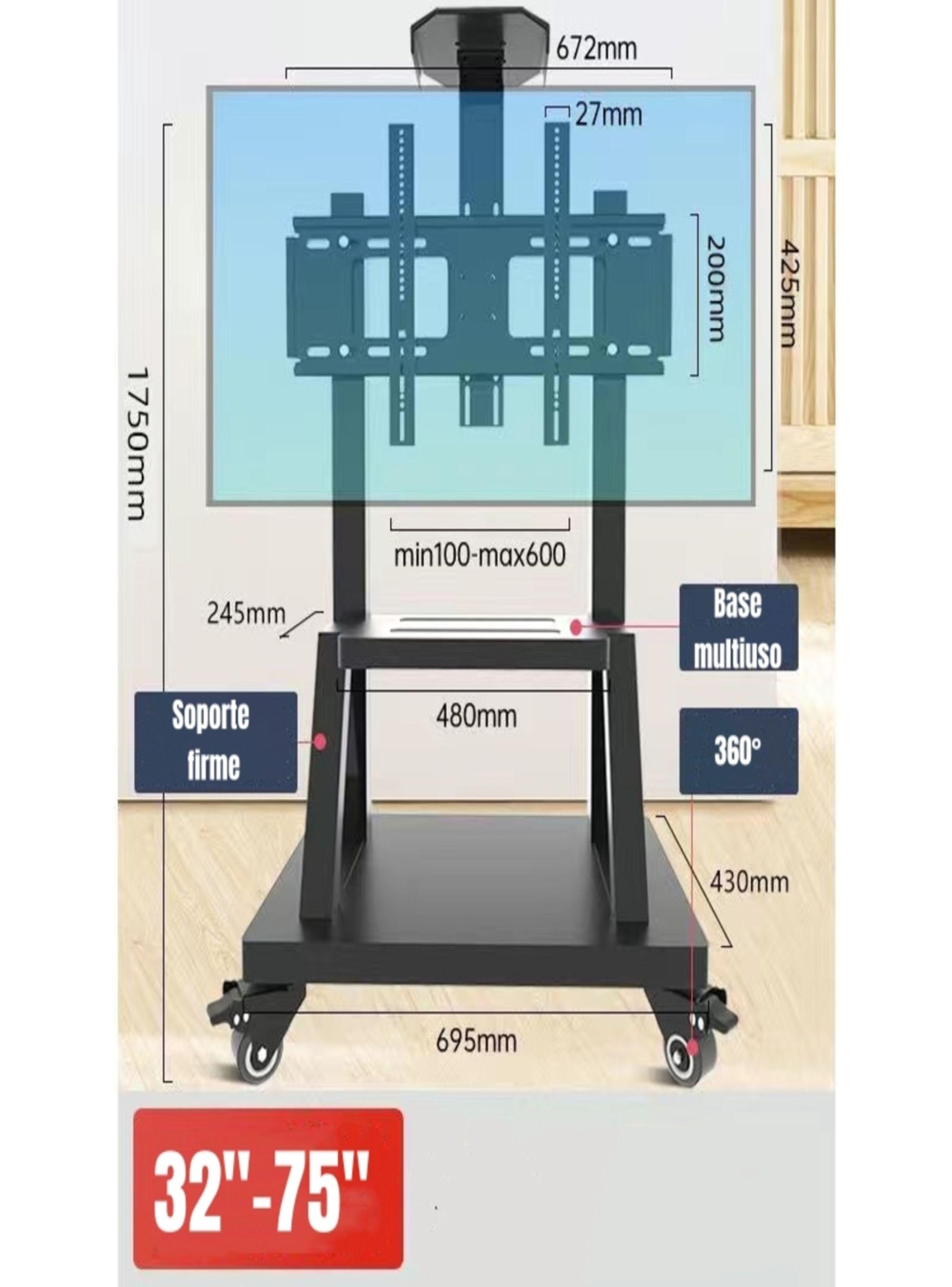 Soporte TV Rack Pedestal 32”-75” Con Ruedas Portatil-3