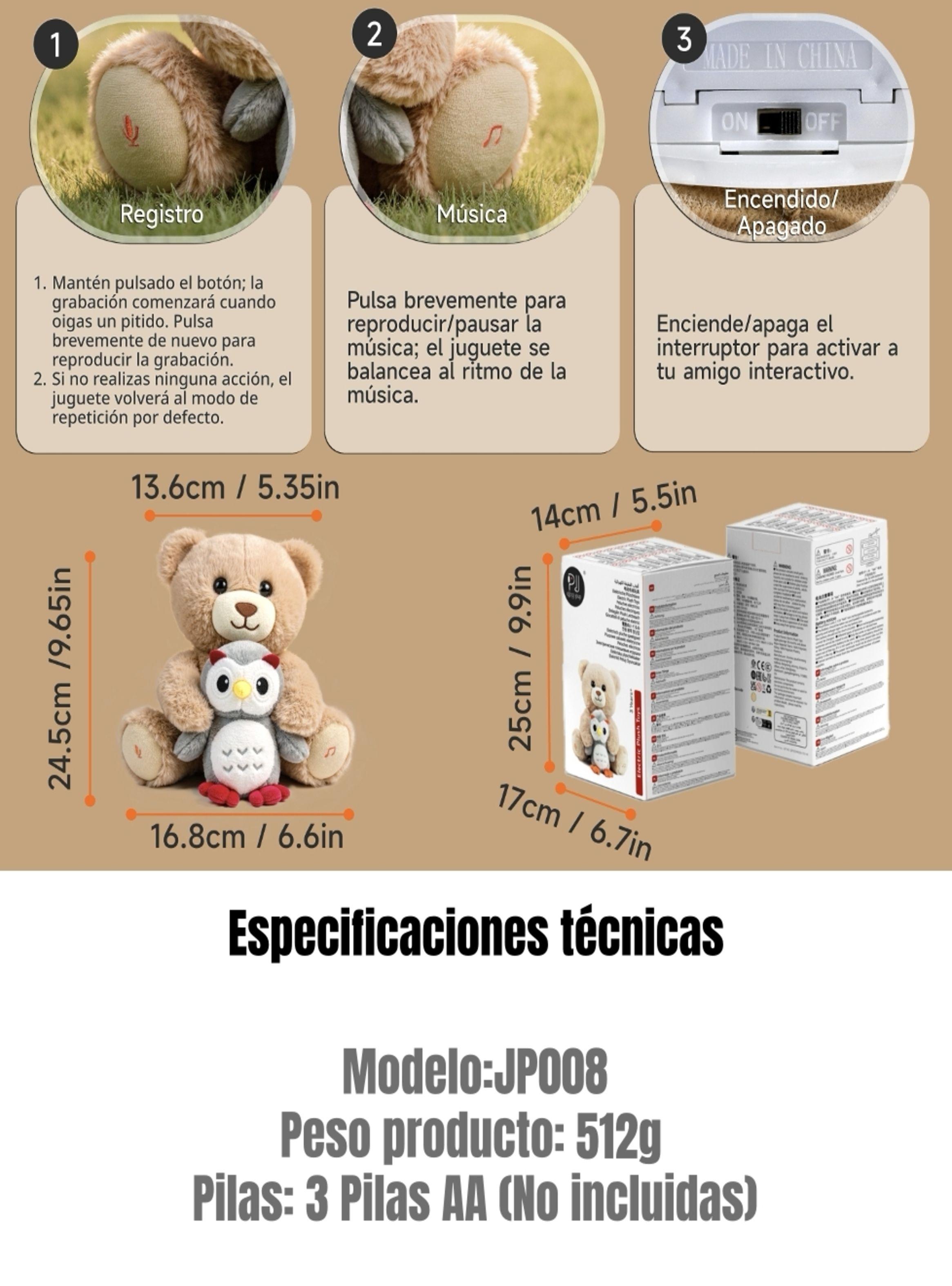 Peluche Interactivo Oso Musical Grabación JP008 LuBabycas-8