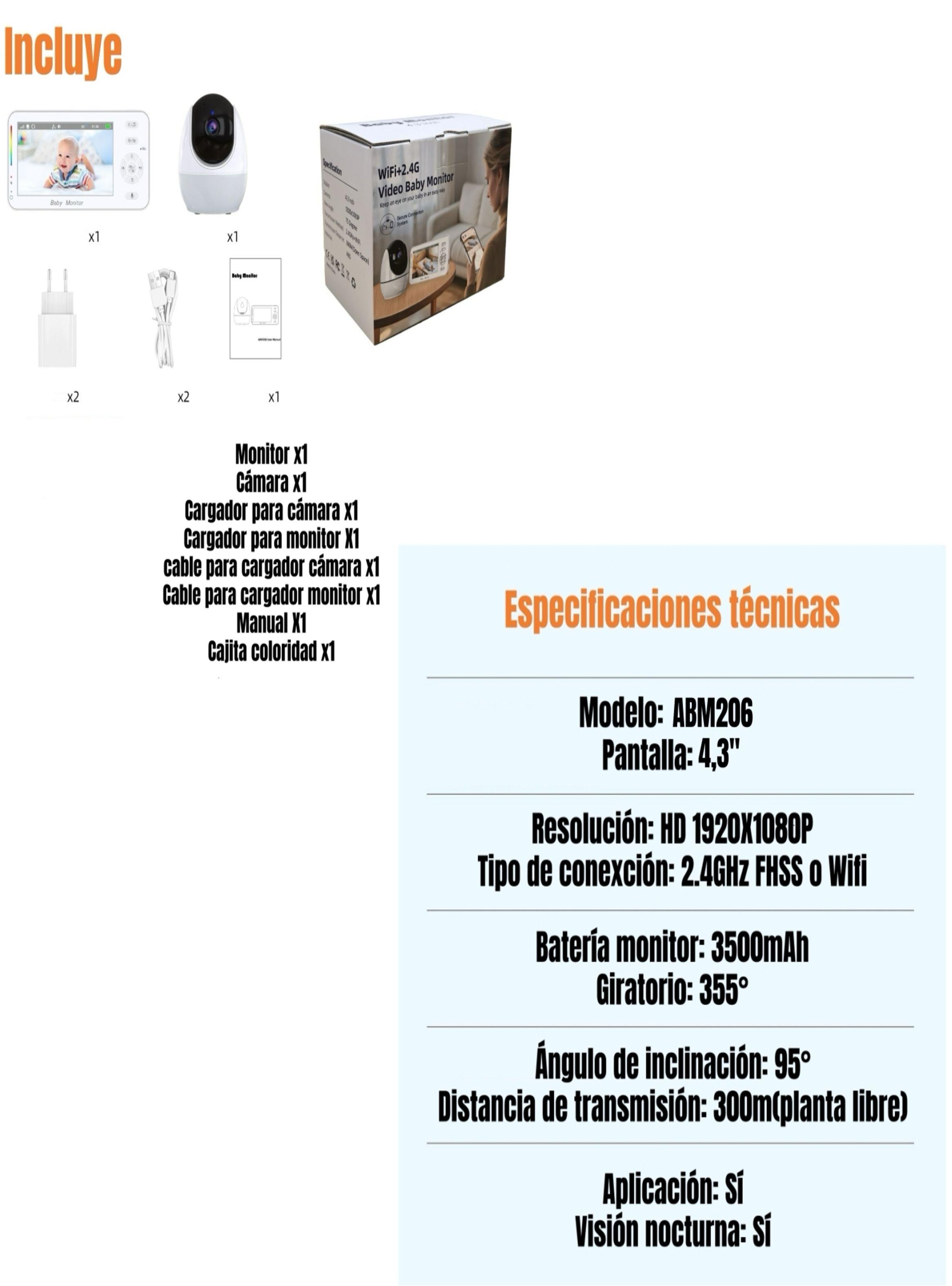 Cámara Monitor LuBabycas Con APP Luz 4,3″1080P ABM206-8