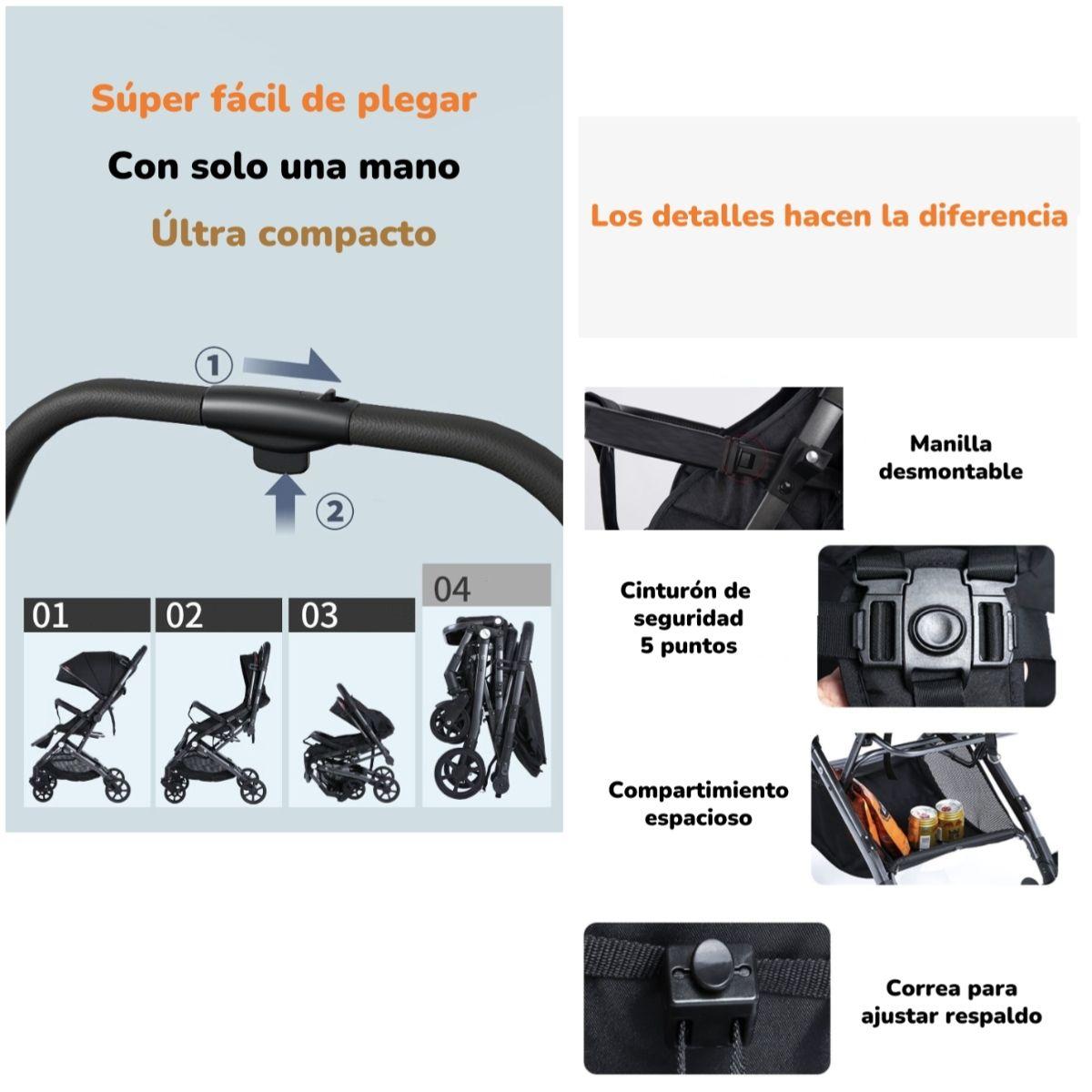 Coche De Paseo Reversible 4 Ruedas 360°Space Gris LuBabycas-5