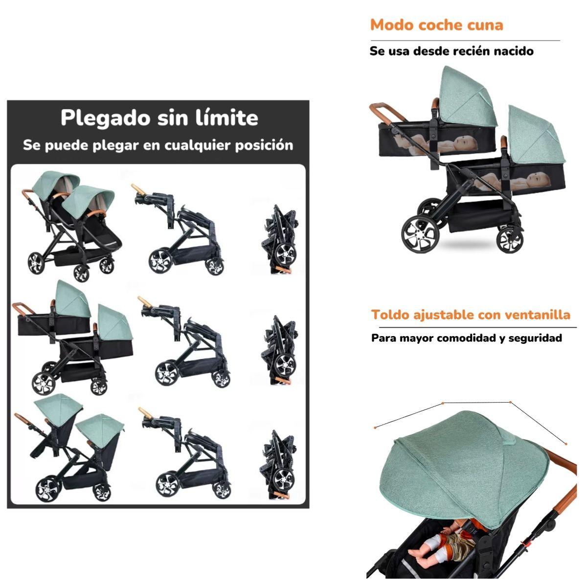 Coche Cuna Doble Multiposiciones Compacto Negro By LuBabycas-2