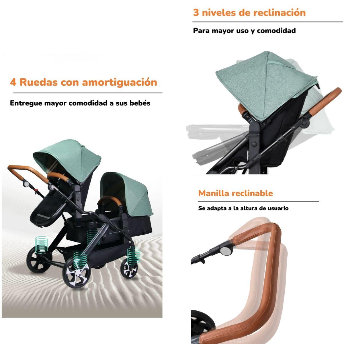 Coche Cuna Doble Multiposiciones Compacto Negro By LuBabycas-3