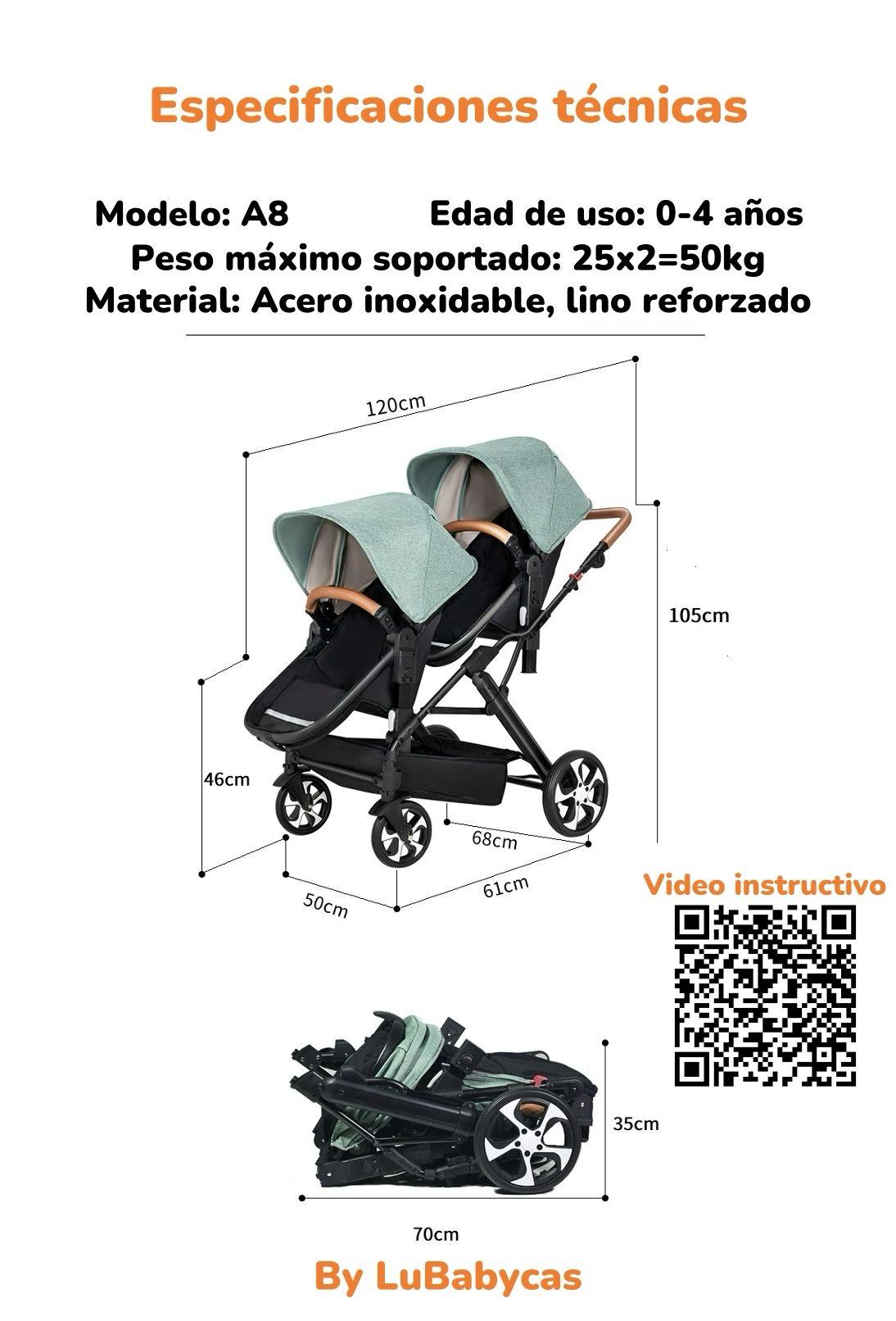 Coche Cuna Doble Multiposiciones Compacto Negro By LuBabycas-7