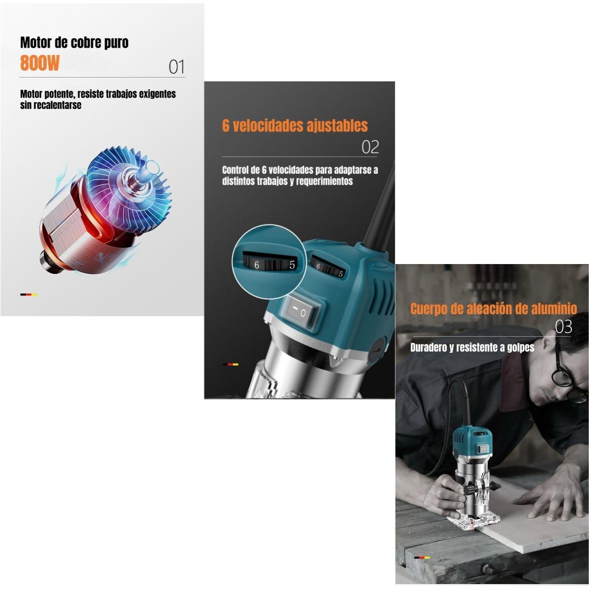 Kit Fresadora Recortadora 800W 6,35mm 15 Fresas Con Caja K01-2