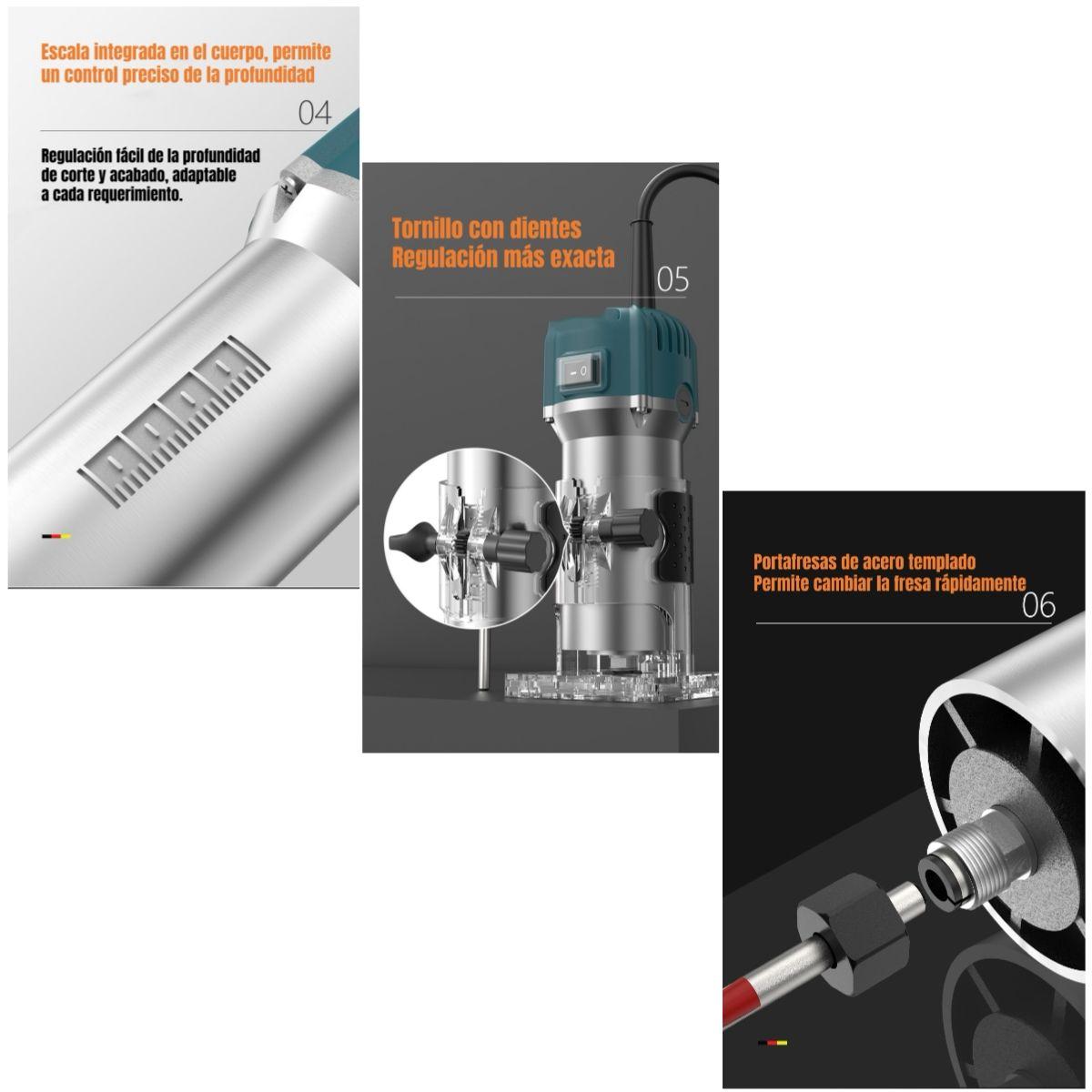 Kit Fresadora Recortadora 800W 6,35mm 15 Fresas Con Caja K01-3