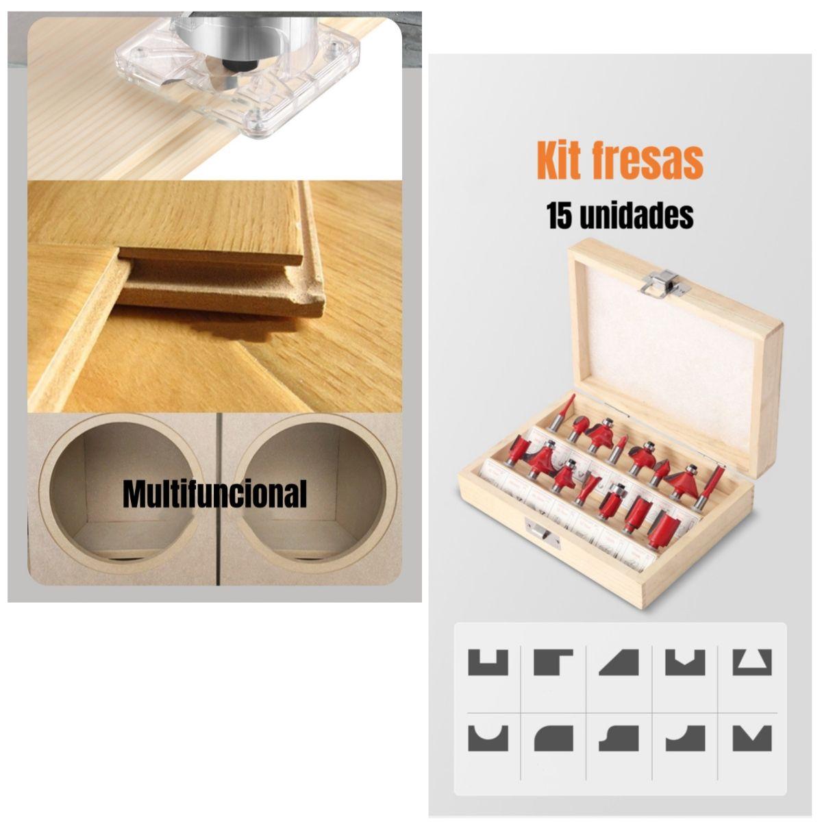 Kit Fresadora Recortadora 800W 6,35mm 15 Fresas Con Caja K01-5