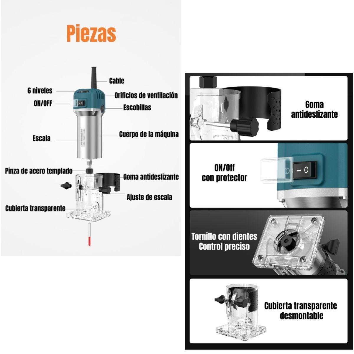 Kit Fresadora Recortadora 800W 6,35mm 15 Fresas Con Caja K01-6