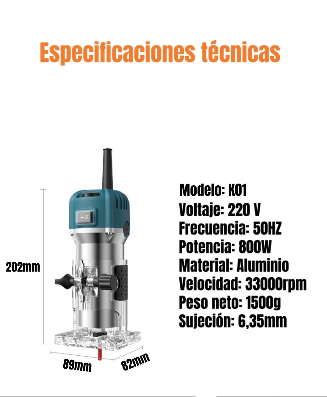 Kit Fresadora Recortadora 800W 6,35mm 15 Fresas Con Caja K01-7