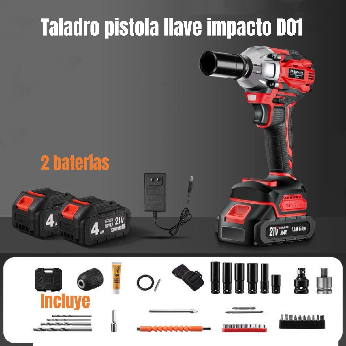 Kit Llave De Impacto Inalámbrica Taladro Pistola 2 Baterías-2