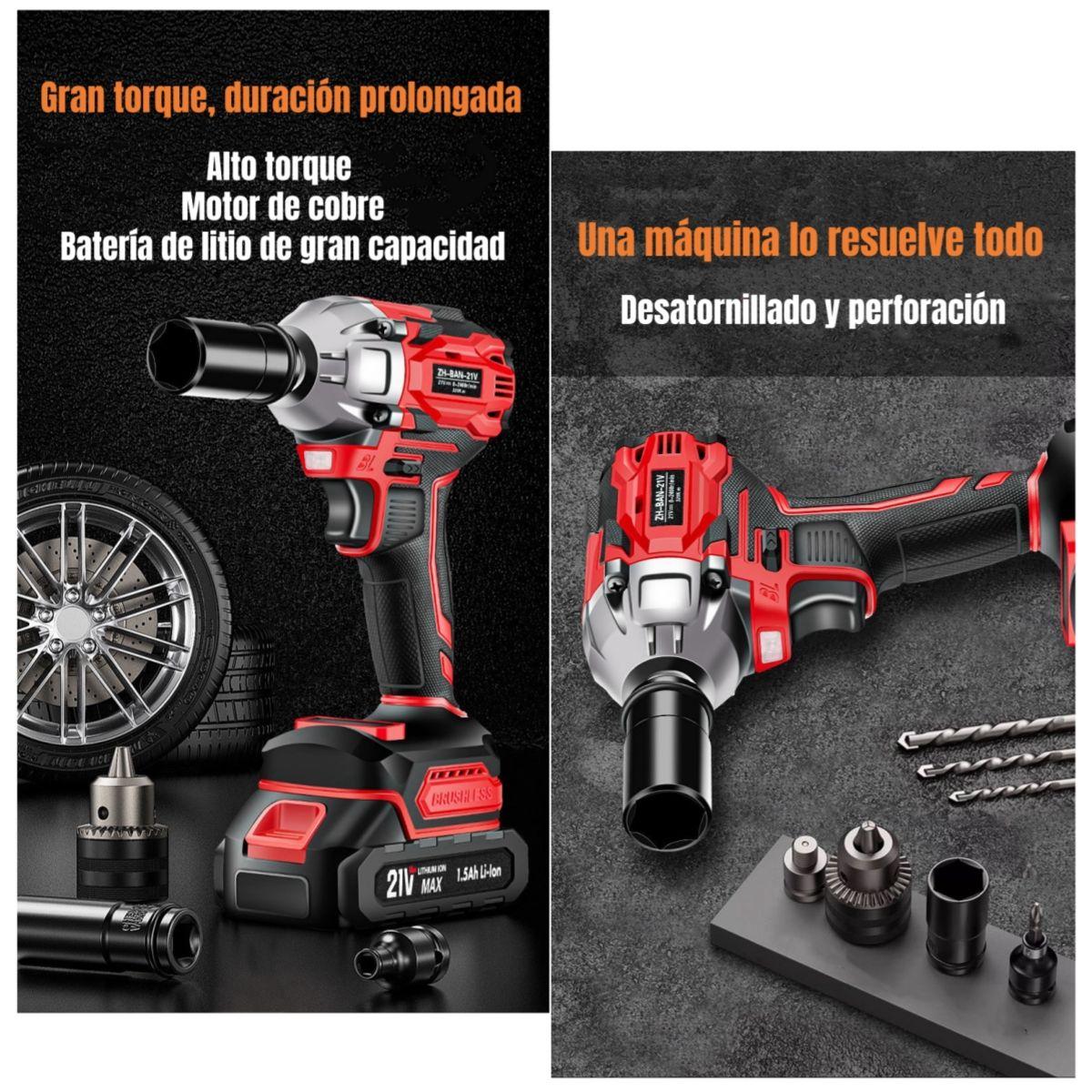 Kit Llave De Impacto Inalámbrica Taladro Pistola 2 Baterías-3