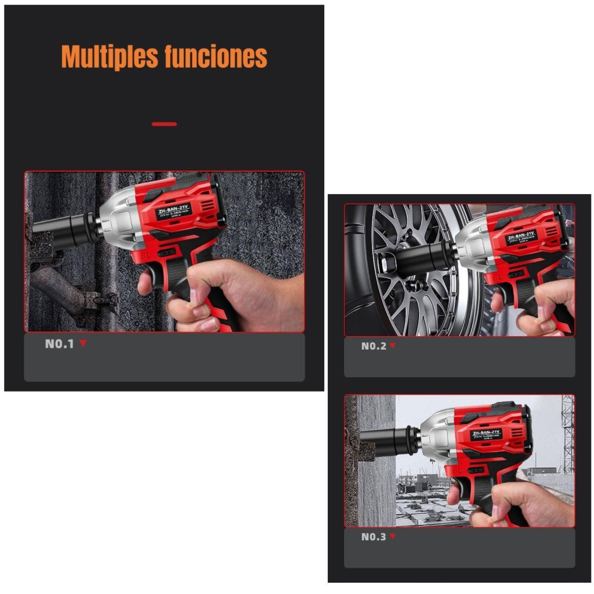 Kit Llave De Impacto Inalámbrica Taladro Pistola 2 Baterías-4