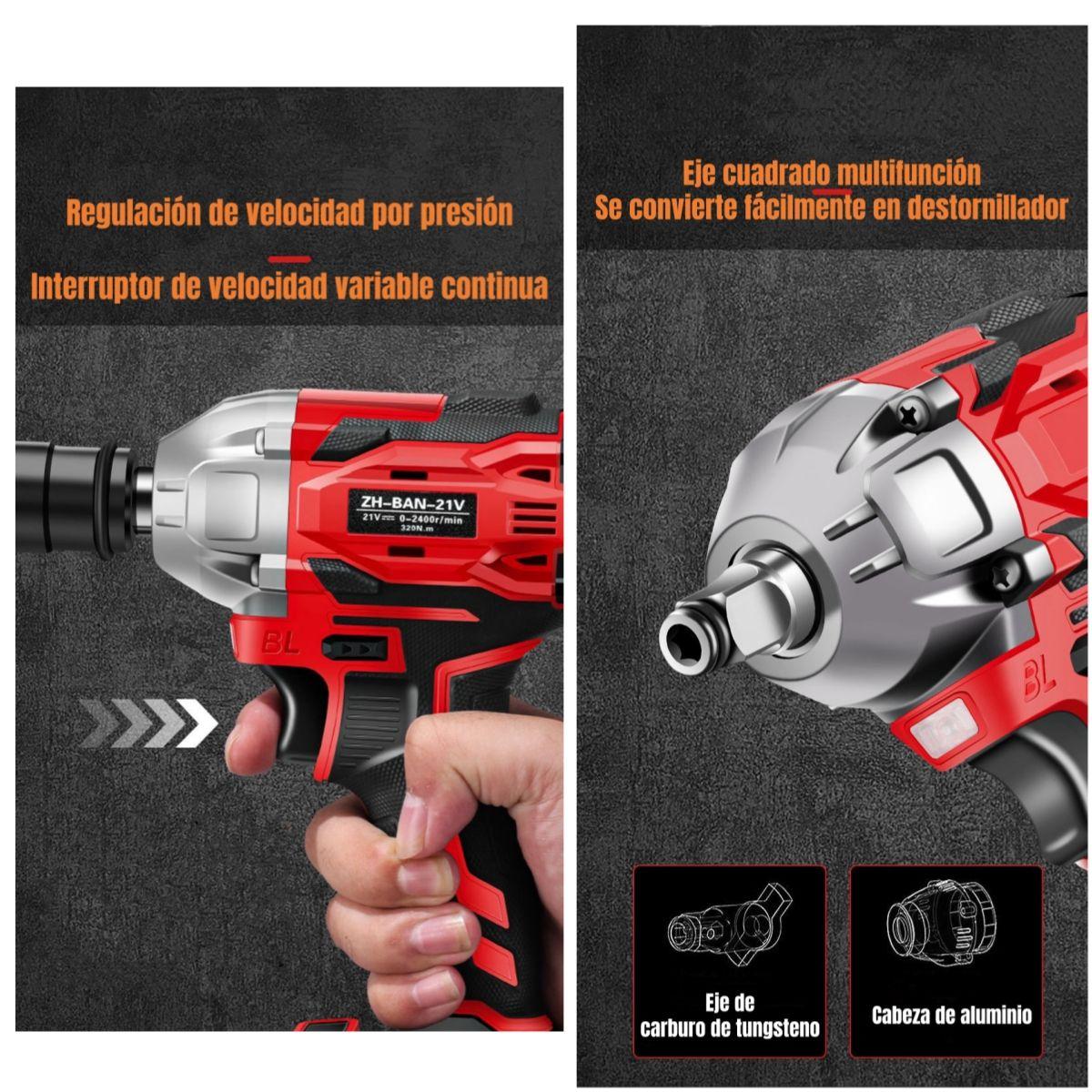 Kit Llave De Impacto Inalámbrica Taladro Pistola 2 Baterías-6