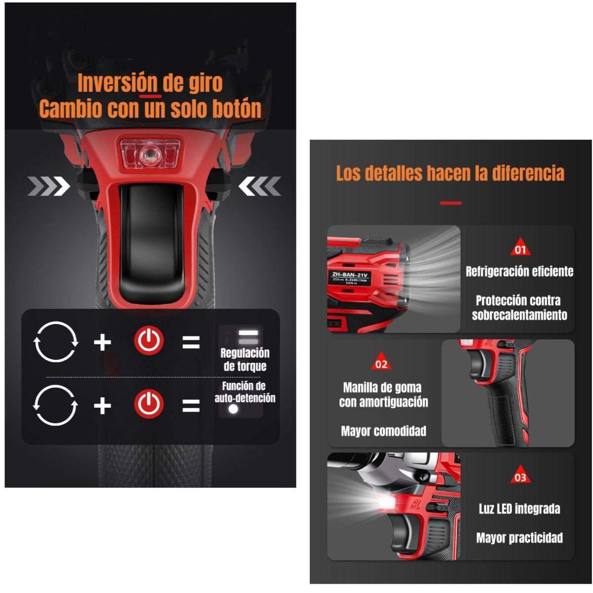 Kit Llave De Impacto Inalámbrica Taladro Pistola 2 Baterías-7