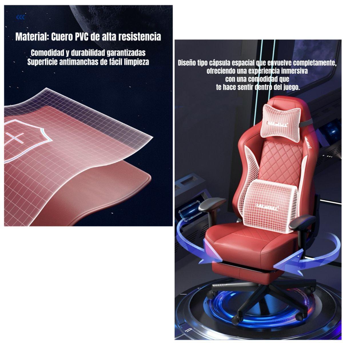 Silla Gamer Premium Reclinable Con Reposapies Power Roja-2