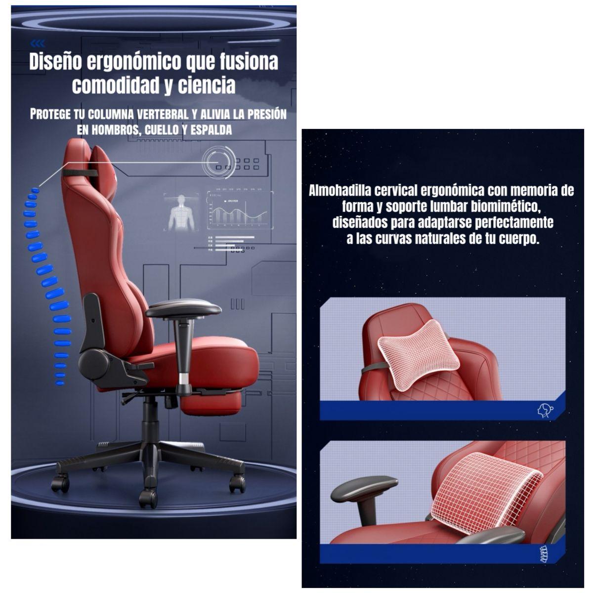 Silla Gamer Premium Reclinable Con Reposapies Power Roja-3