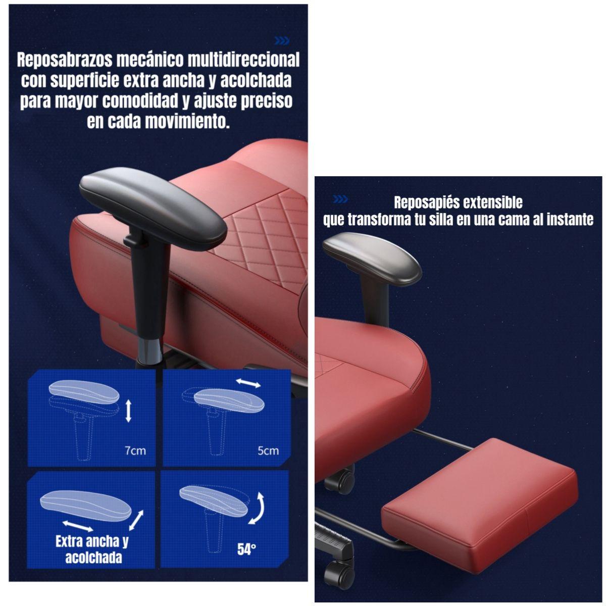 Silla Gamer Premium Reclinable Con Reposapies Power Roja-4