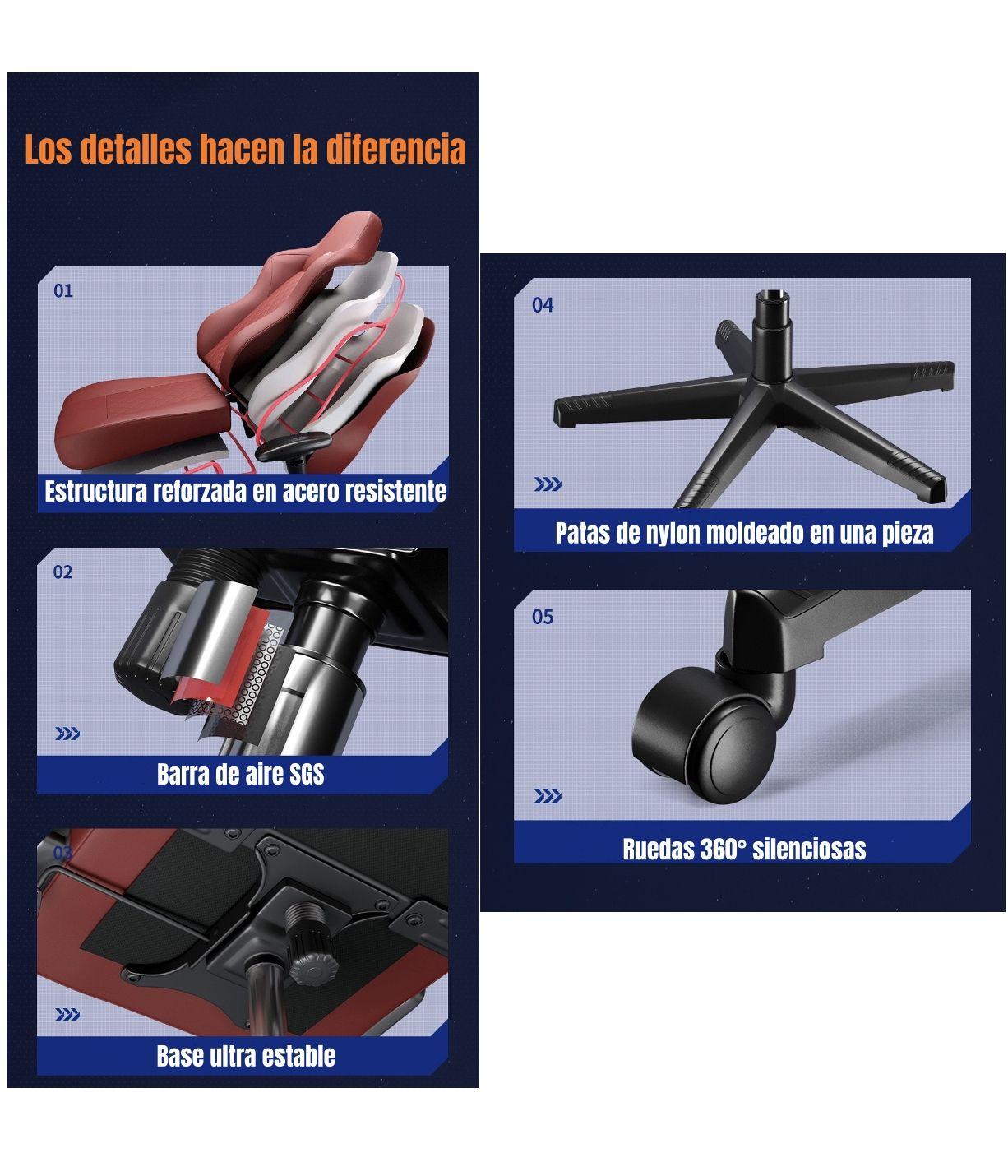 Silla Gamer Premium Reclinable Con Reposapies Power Roja-6