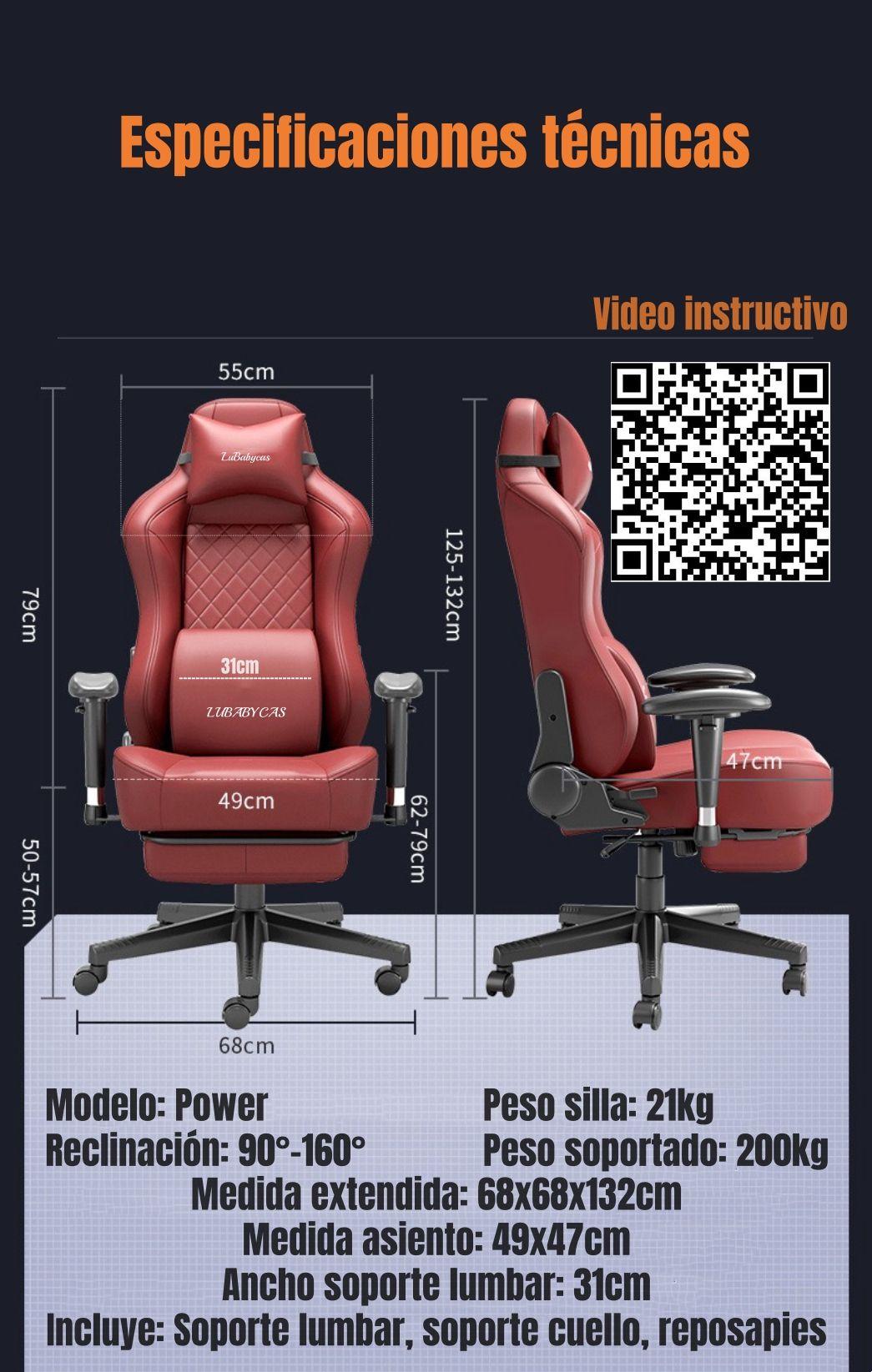 Silla Gamer Premium Reclinable Con Reposapies Power Roja-7