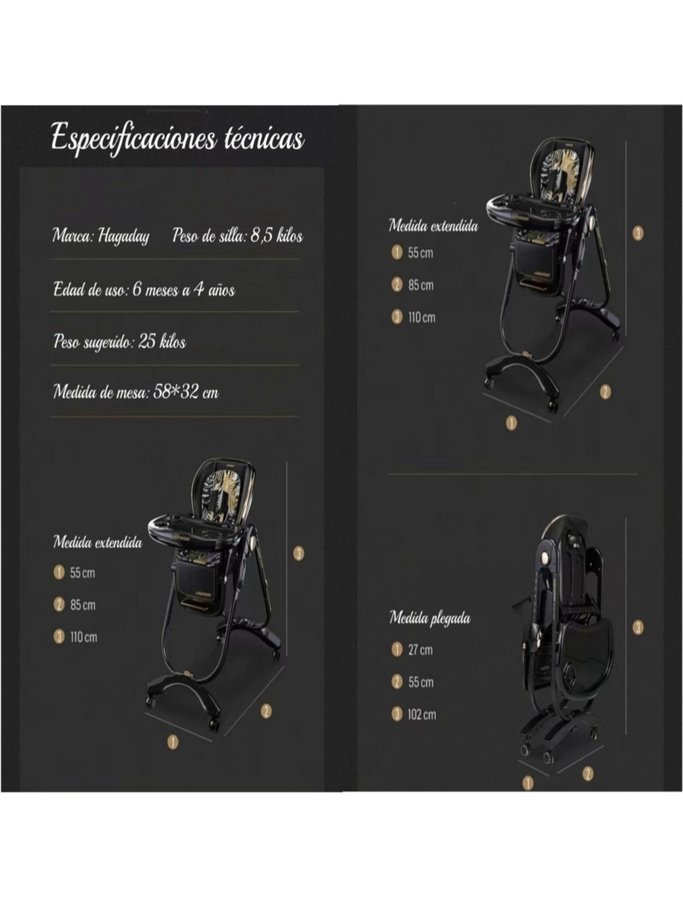 Silla De Comer Lujosa Reclinable Hagaday Negra Lubabycas-8