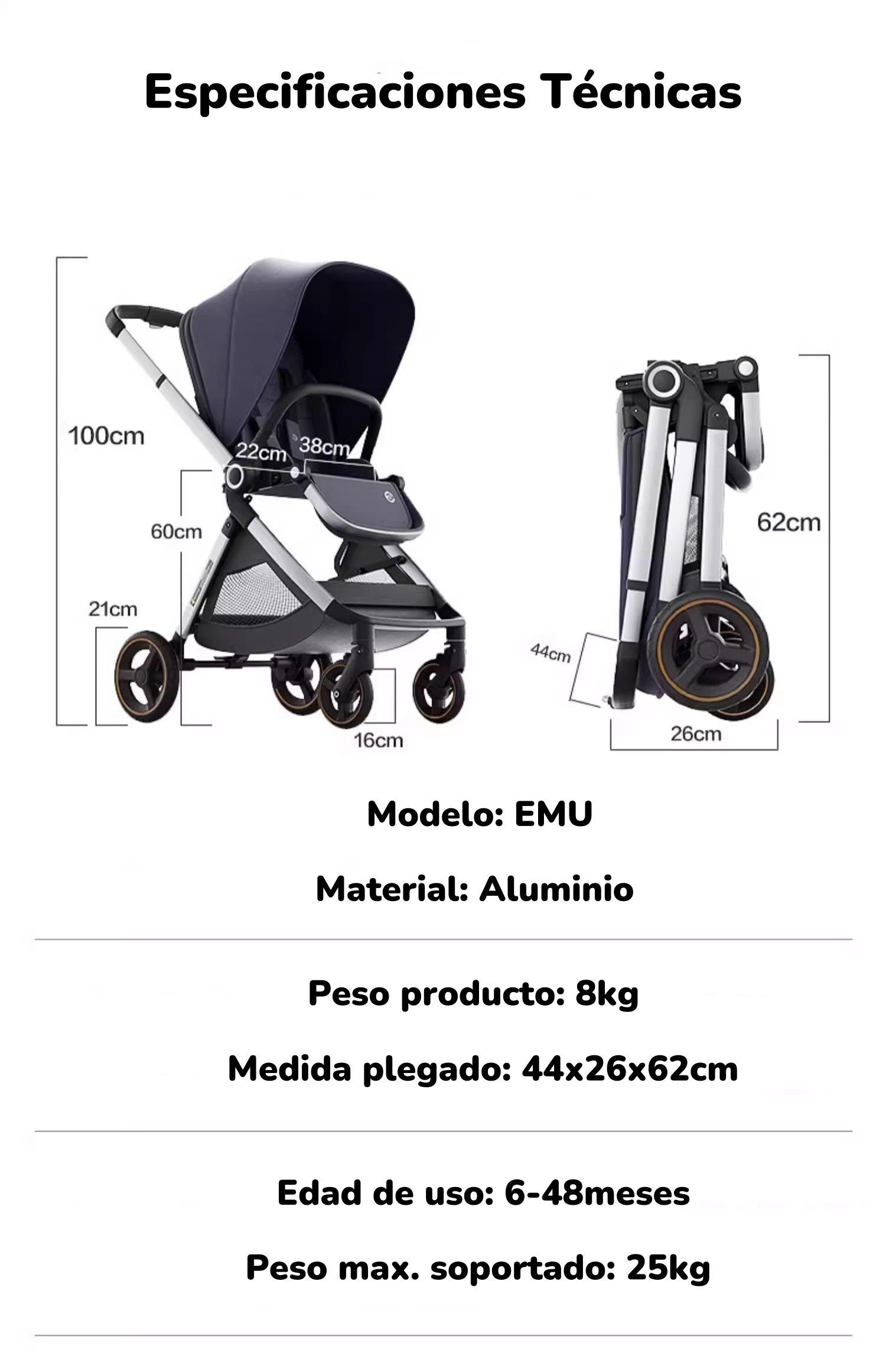 Coche De Paseo De Aluminio 2 Modos EMU Azul LuBabycas-7