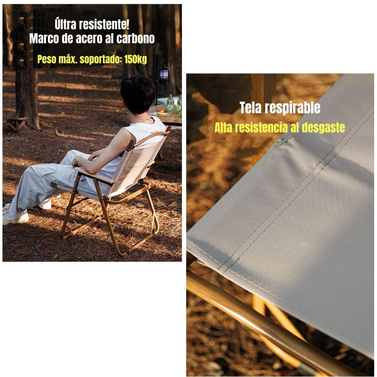 Silla Plegable Camping Con Bolsillo Playa Picnic Beige Kemi-2