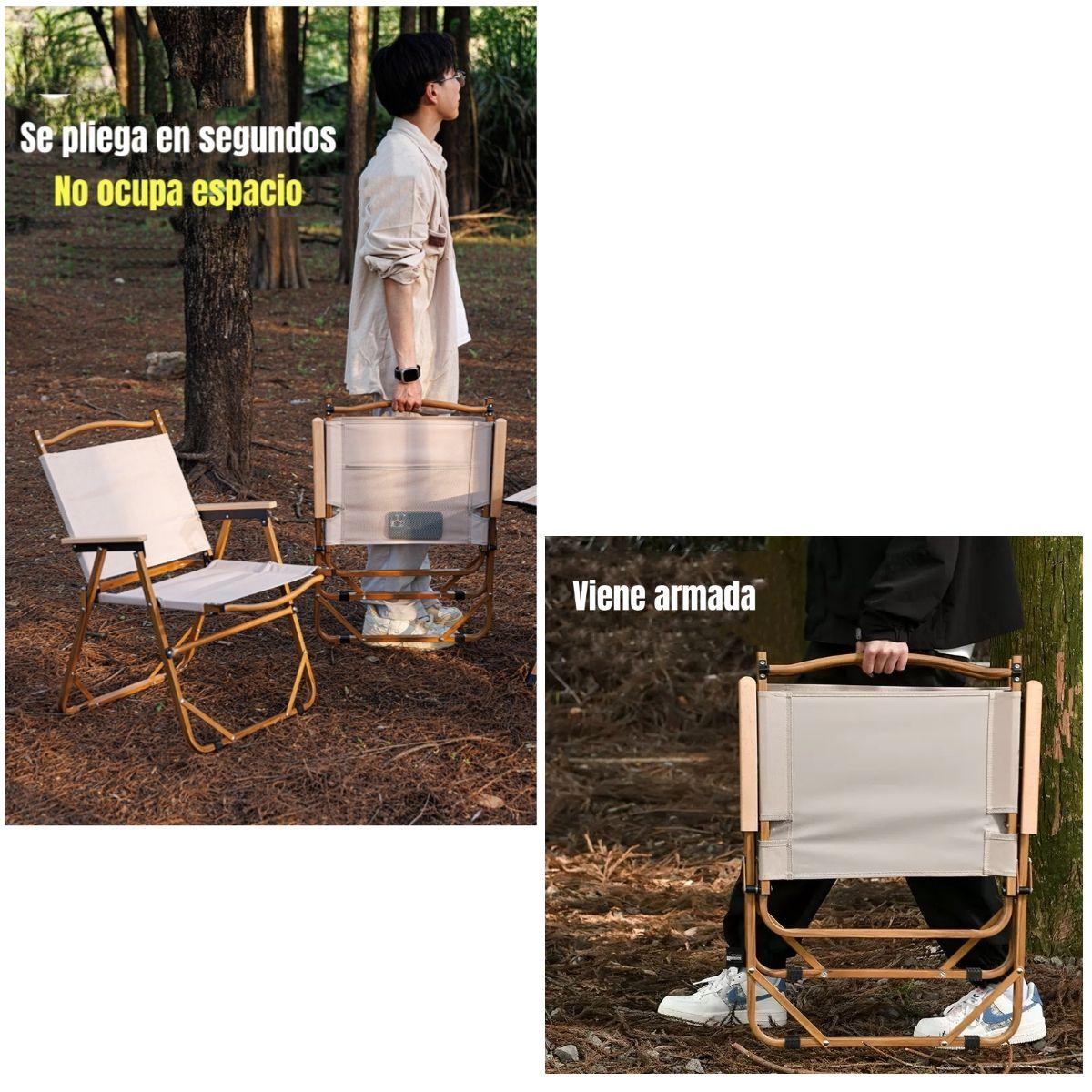Silla Plegable Camping Con Bolsillo Playa Picnic Beige Kemi-5