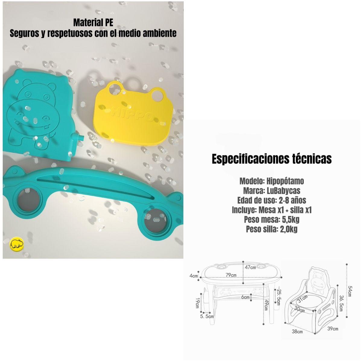 Mesa Con Silla Montessori Para Niños Hipopótamo LuBabycas-7