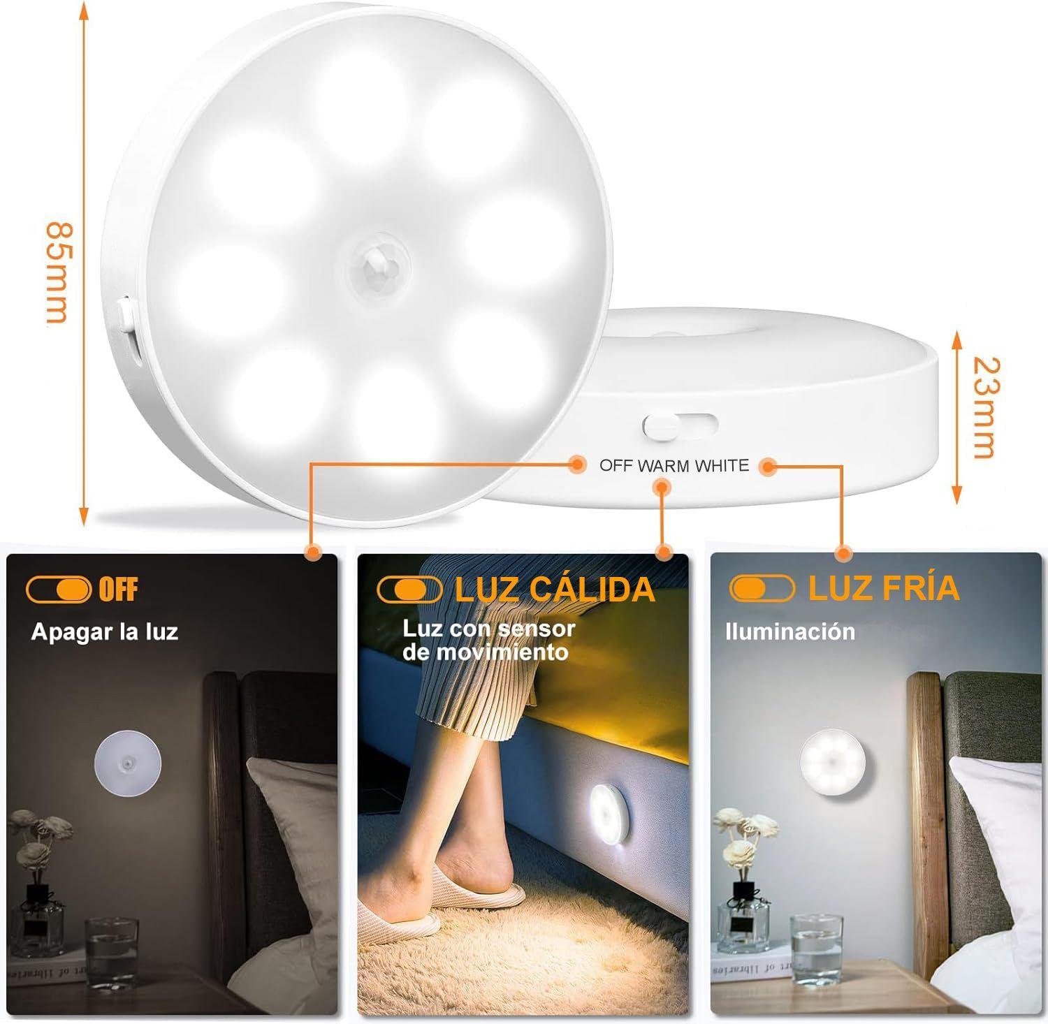  Luz Led Sensor De Movimiento Recargable Cálida Fría Inalámbrica-3