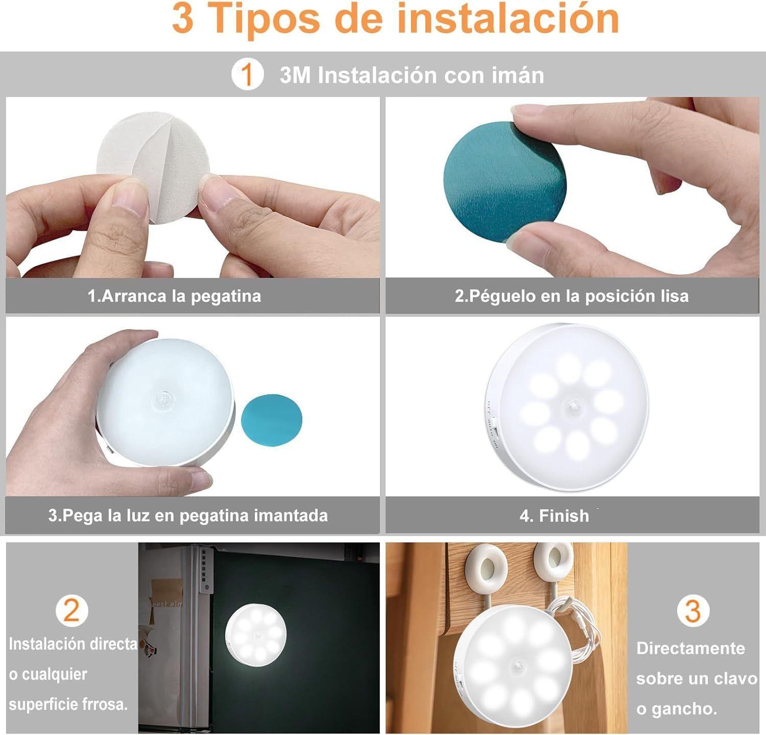  Luz Led Sensor De Movimiento Recargable Cálida Fría Inalámbrica-6