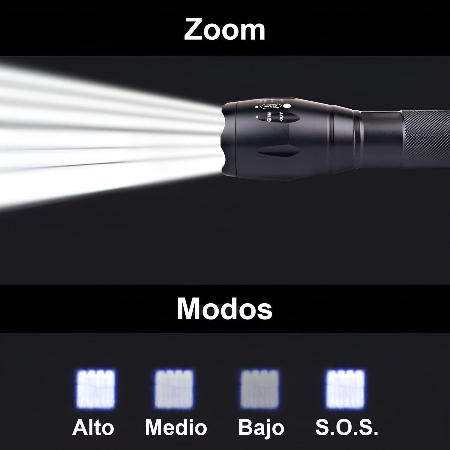 Linterna Led Tactica Zoom Potente Recargable-5