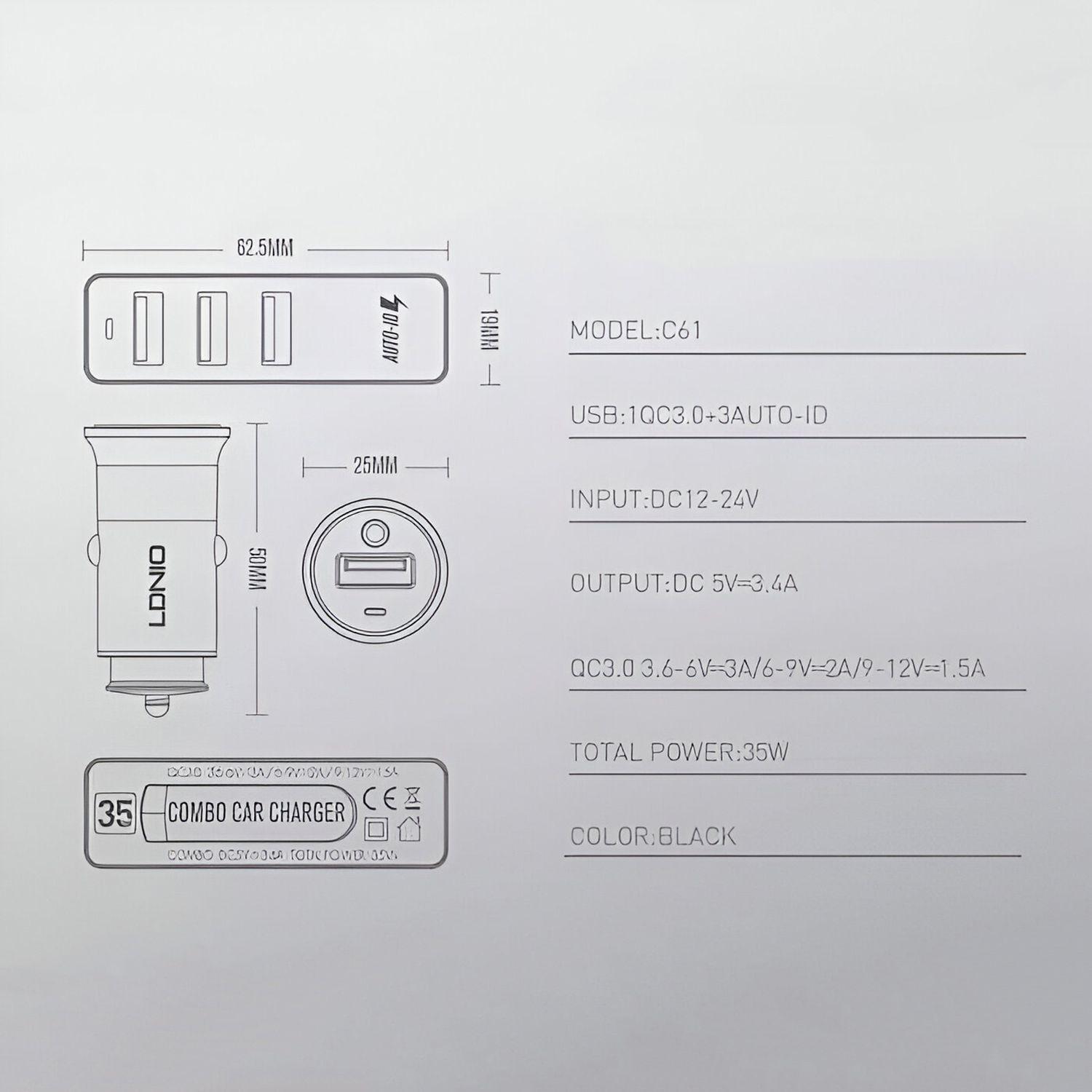 Cargador De Auto 4 Usb Múltiple Teléfono Celular Rápido 35w-5