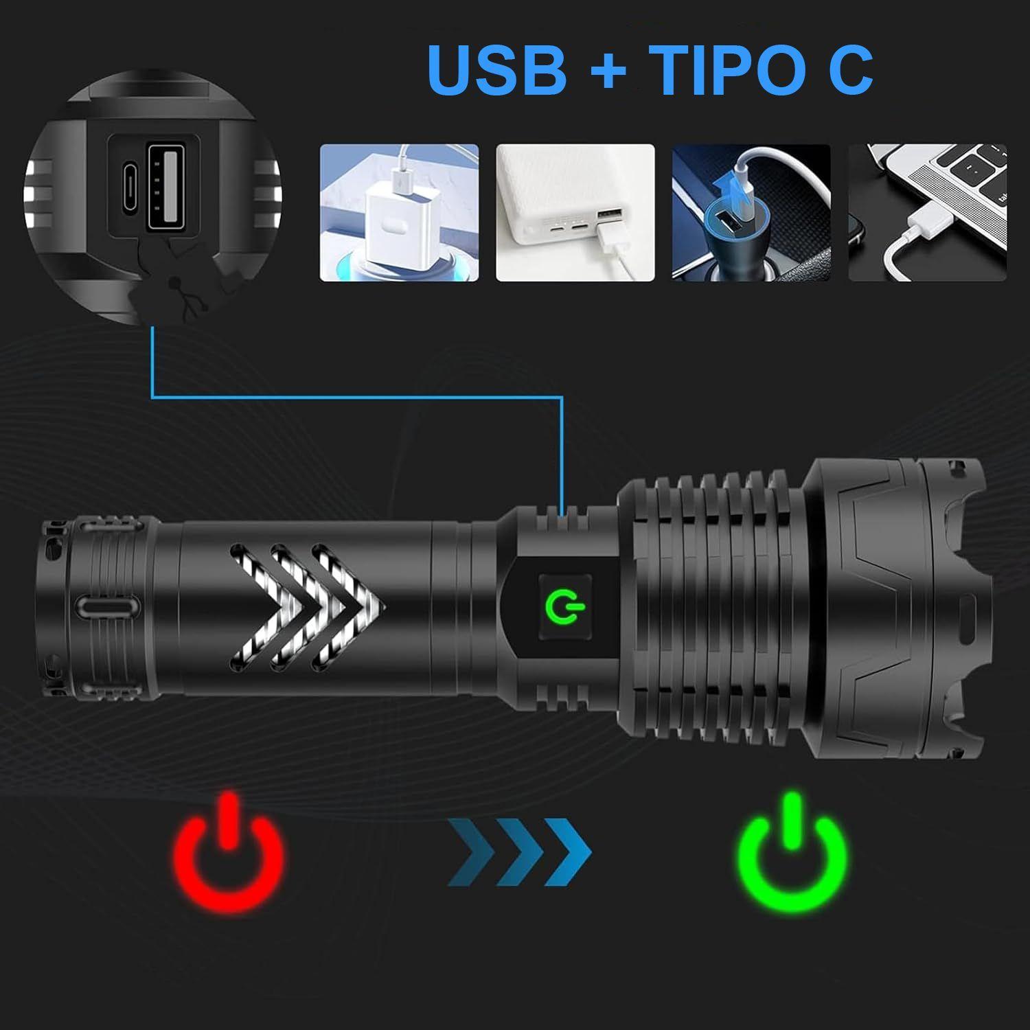 Linterna Táctica Potente Led Zoom 10000 Lm Recargable-3