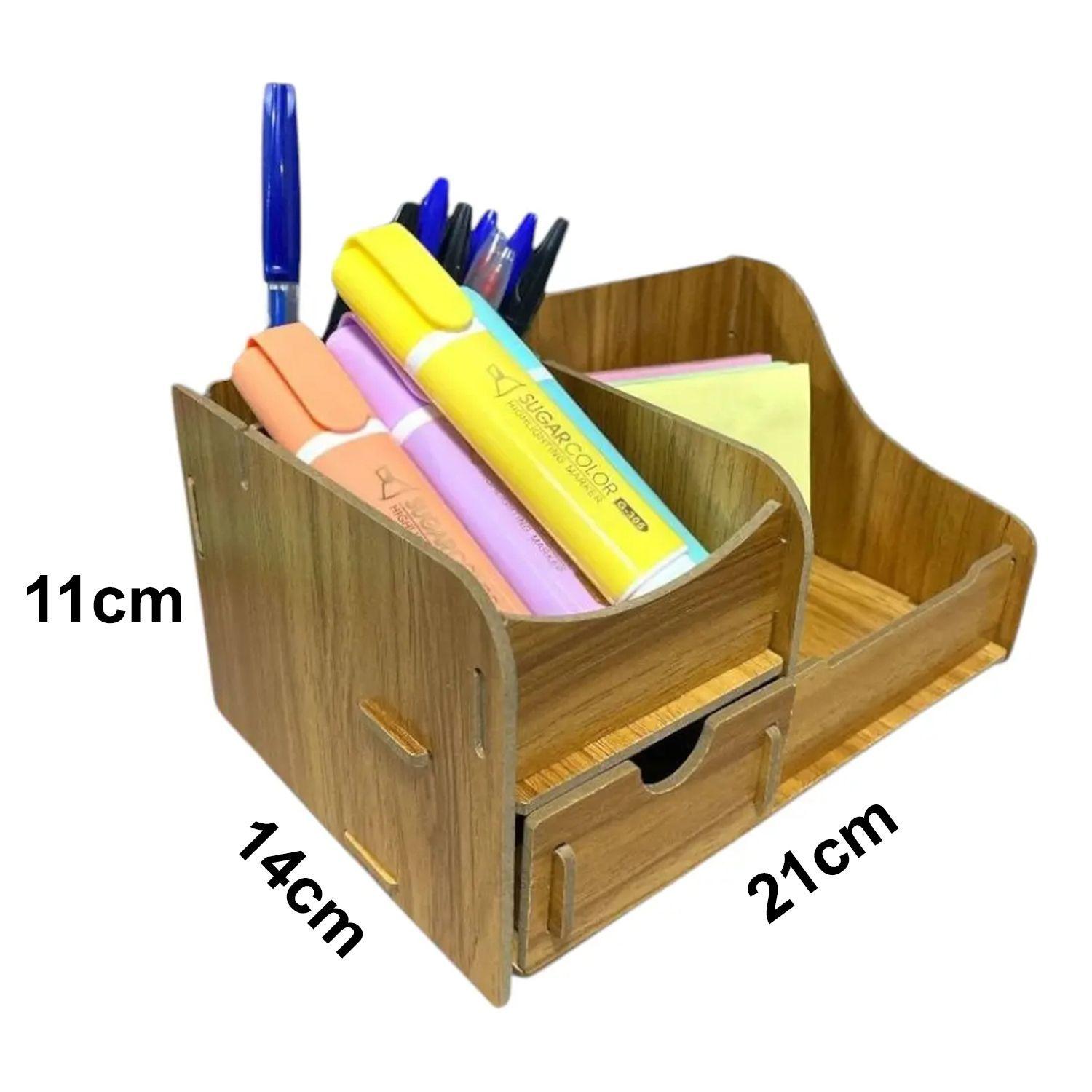Organizador De Escritorio Porta L pices Color Madera 14x21cm-2