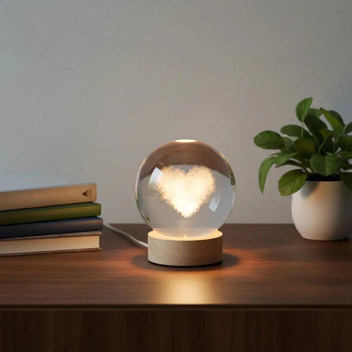 Lámpara Bola De Cristal 3D Led Usb Corazón-0