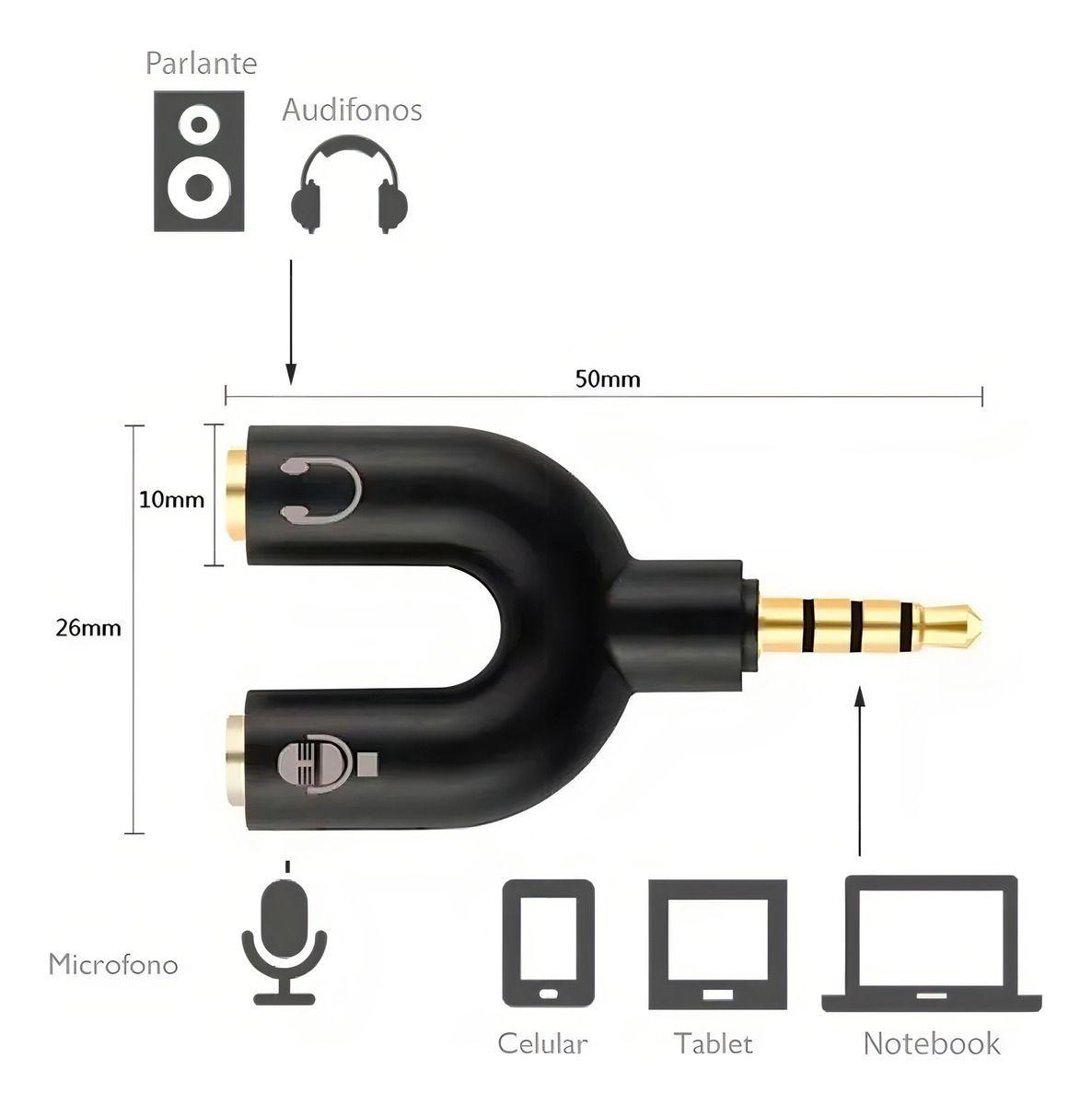 Adaptador Audio Micrófono 3.5 mm Audífonos Pc Celular-2