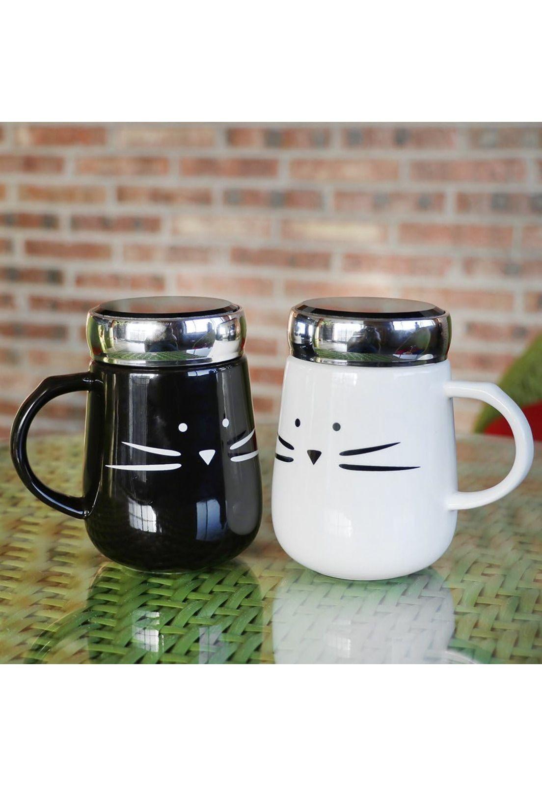 2 Mug Taza Cerami Gato Kool Kat Koo Gatitos Blanco Y Negro-3