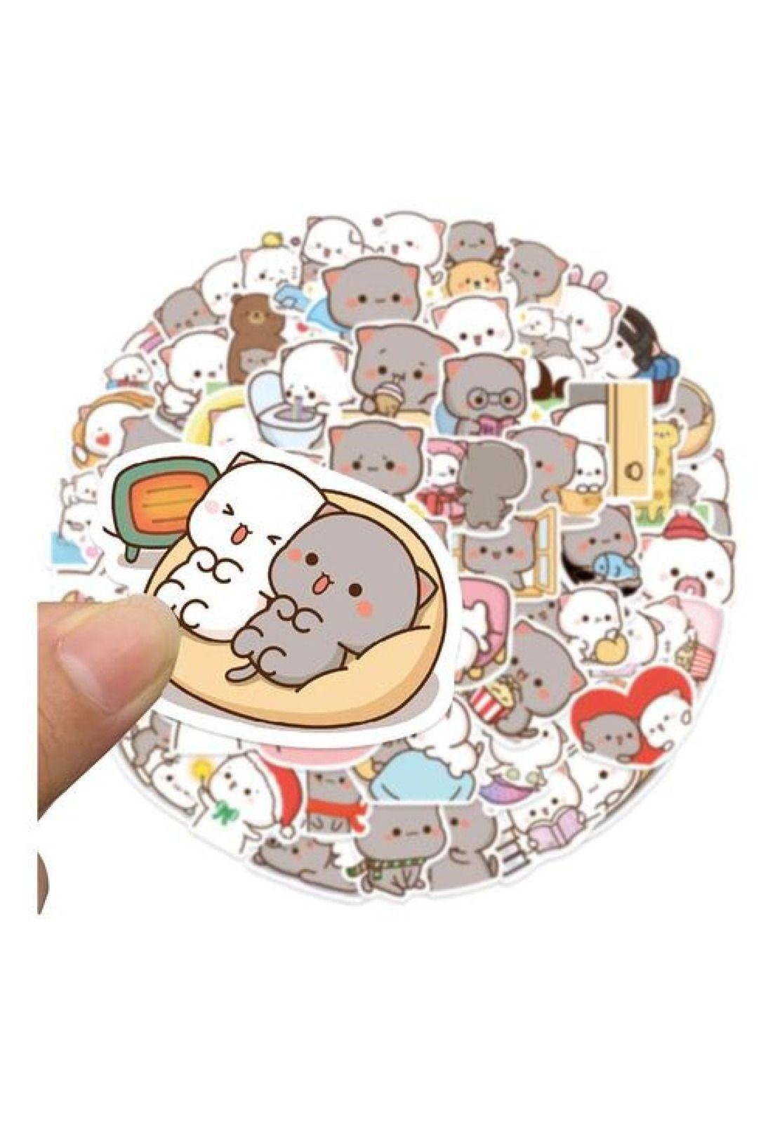 Set Stickers Calcomonias Mochi Mochi Peach Cat Gatitos Kawai-3