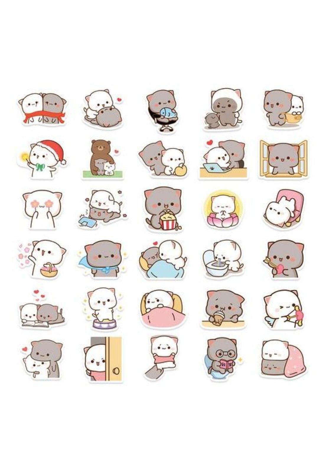 Set Stickers Calcomonias Mochi Mochi Peach Cat Gatitos Kawai-6