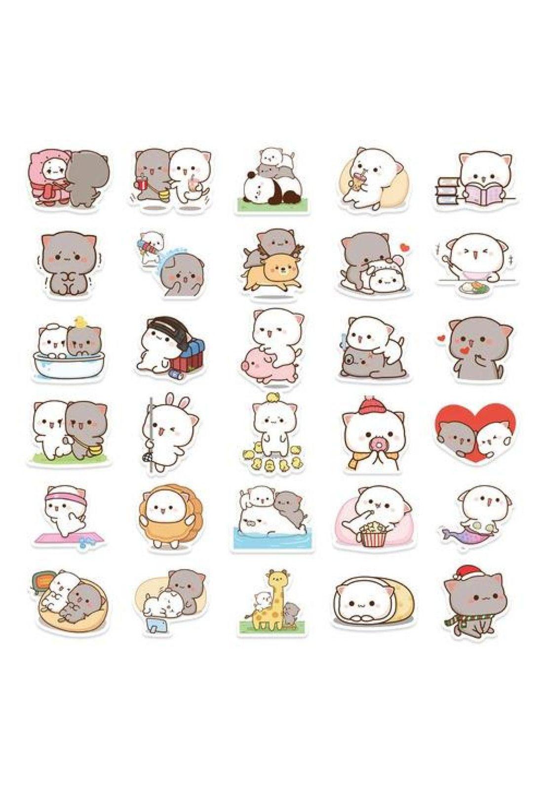 Set Stickers Calcomonias Mochi Mochi Peach Cat Gatitos Kawai-7