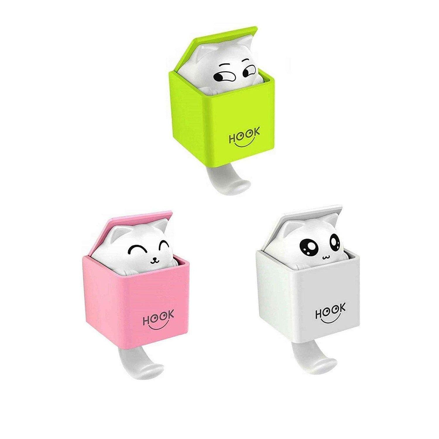 Set Ganchos llaveros Gatitos escondidos adhesivos colgador-0