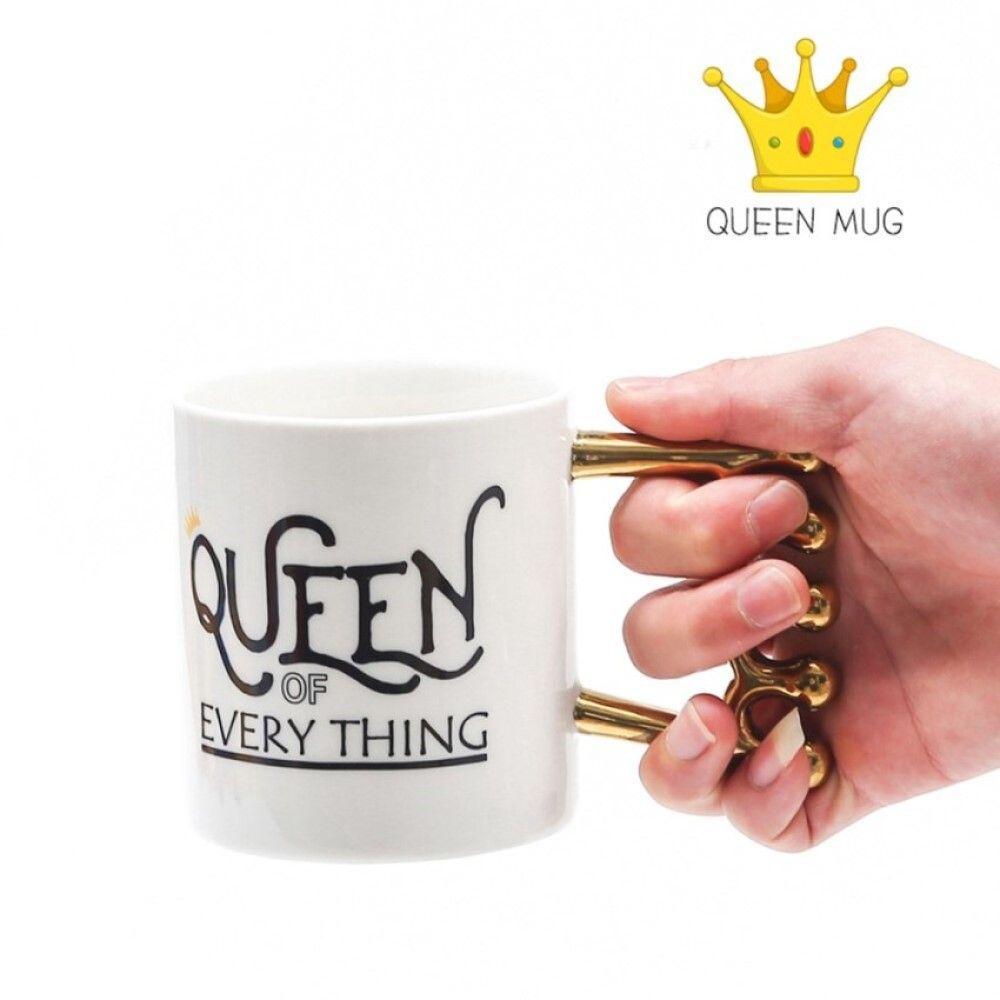 Taza Tazón Mug Cerámica Queen Of Everything Mango Metalico-1