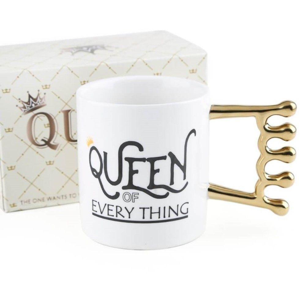 Taza Tazón Mug Cerámica Queen Of Everything Mango Metalico-2