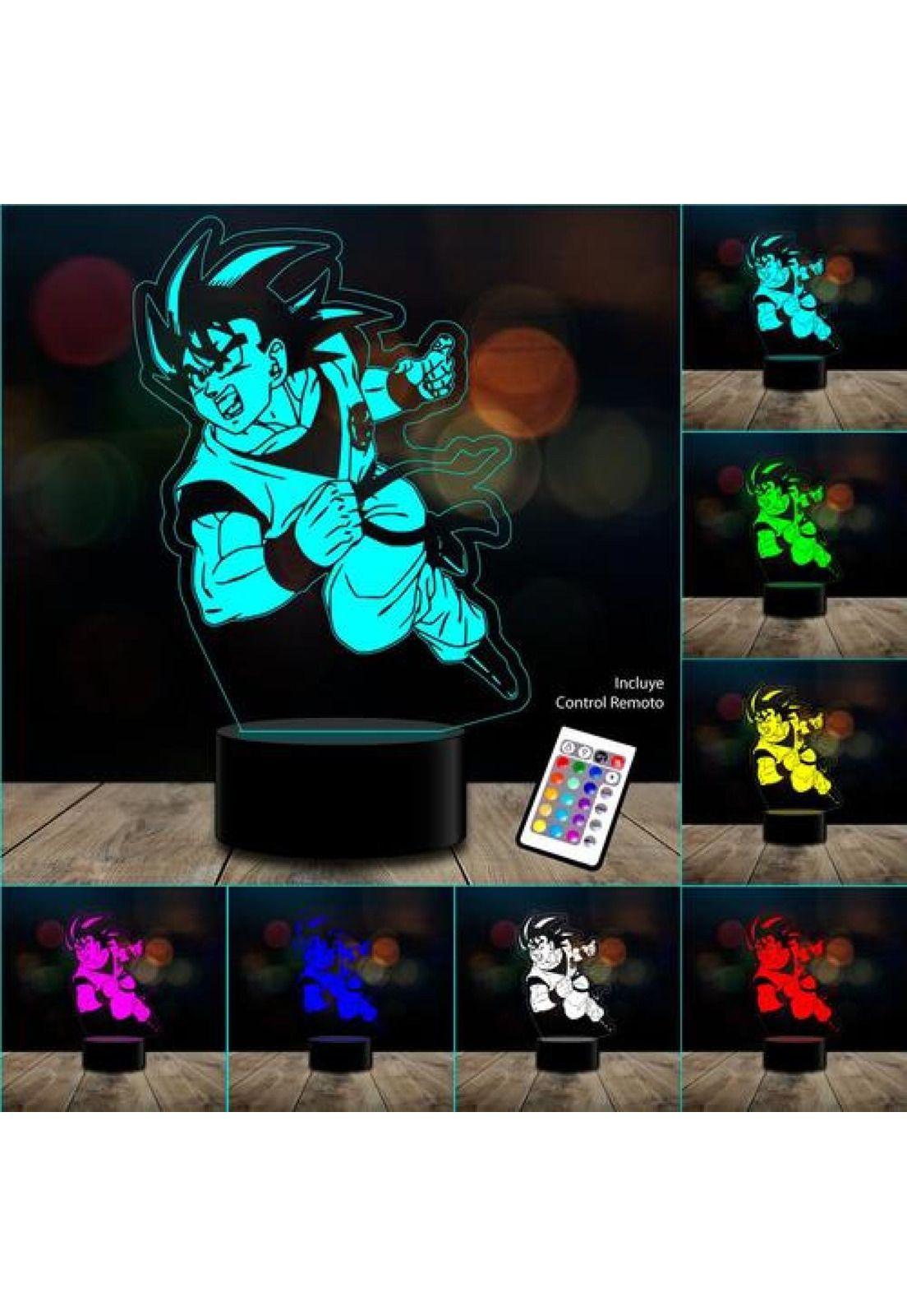 Lampara 3d Goku Ataque Dragon Ball Remoto 16 Color-1