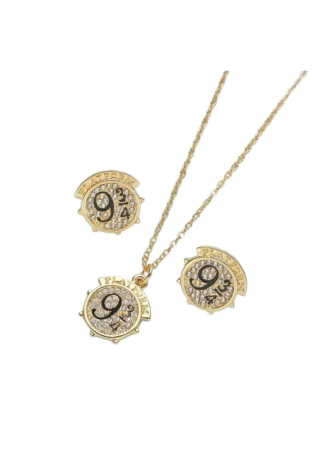 Set Collar + Aros Plataforma 9 3/4 Gold Harry Potter-4