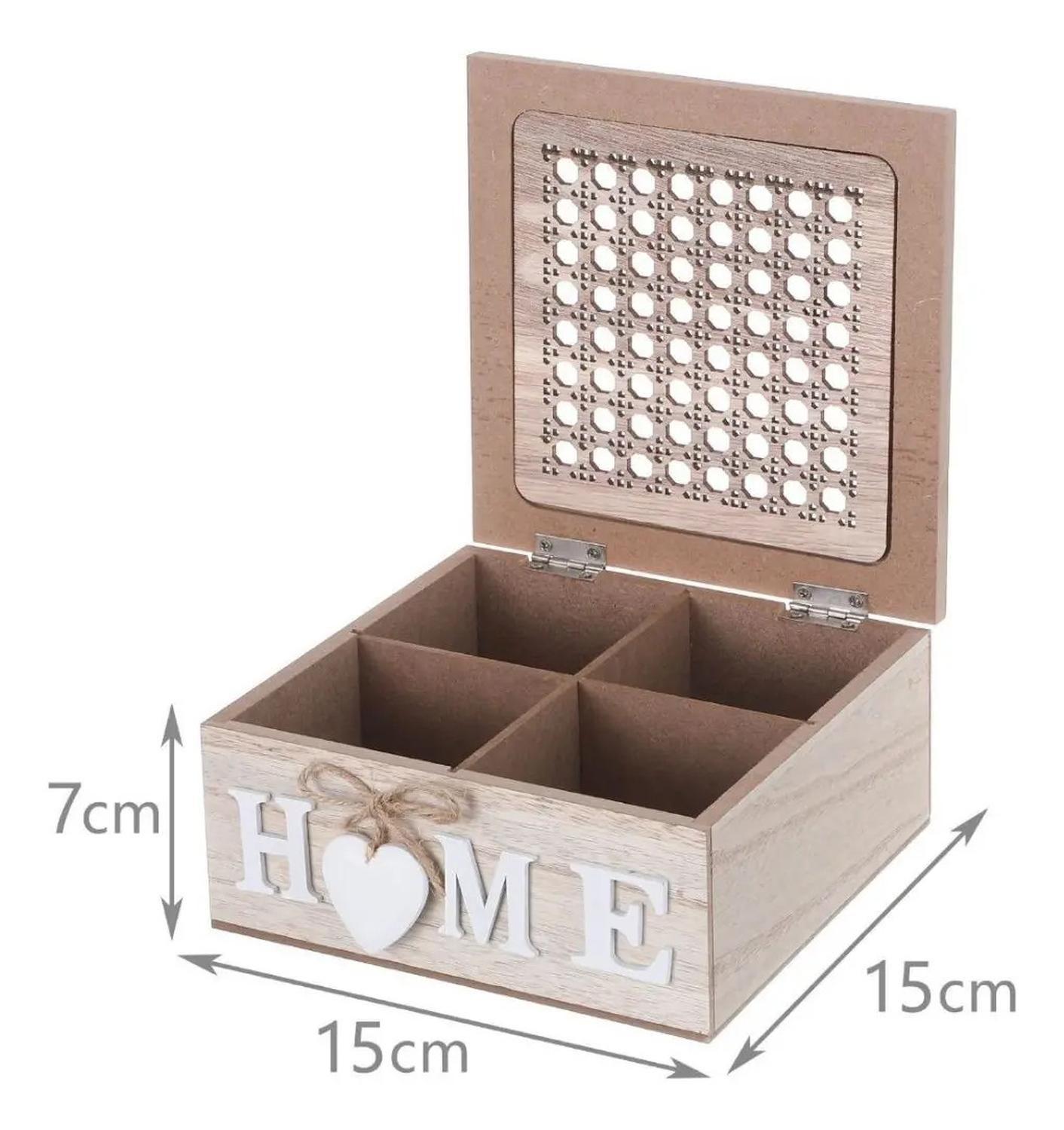 Caja De Té Mediana De Madera 4 Espacios Diseño Home Beige Beige-2
